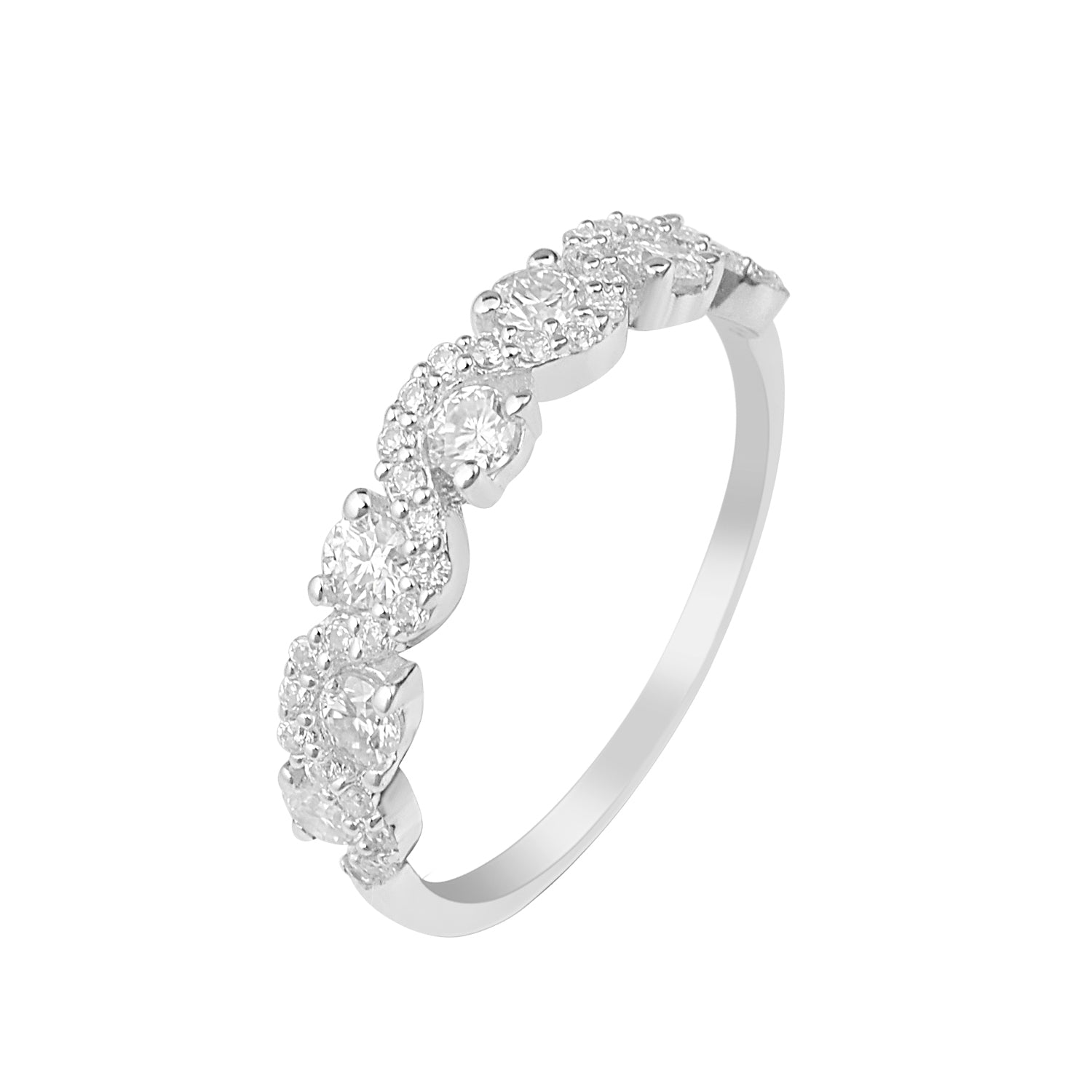 Moissanite Twisted Cluster Band Ring – Sterling Silver