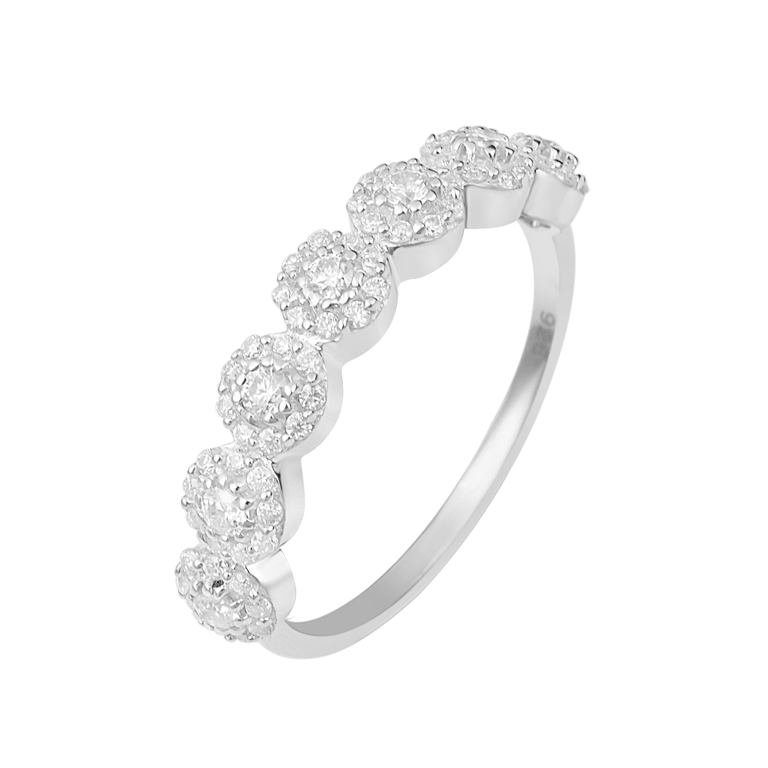 Moissanite Five Stone Cluster Eternity Ring – Sterling Silver