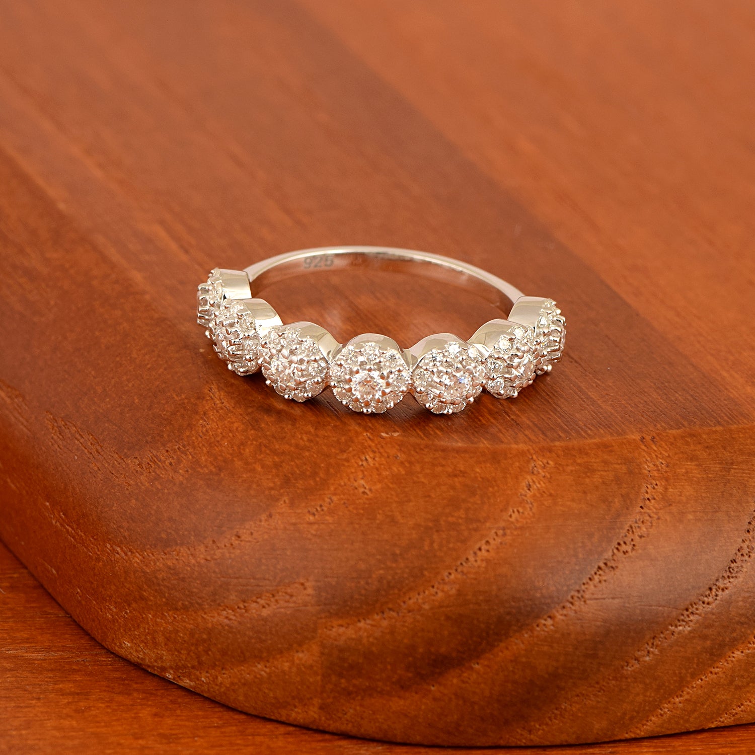 Moissanite Five Stone Cluster Eternity Ring – Sterling Silver