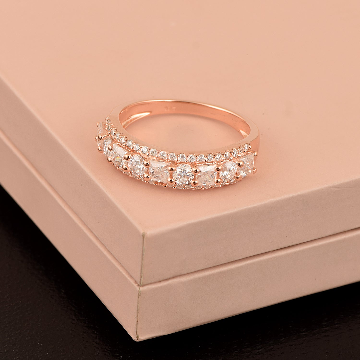 Moissanite Wide Cluster Band Ring – Sterling Silver