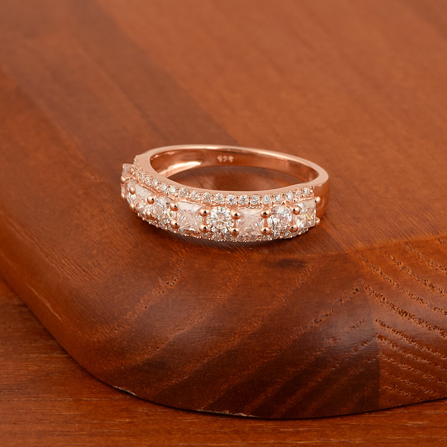 Moissanite Wide Cluster Band Ring – Sterling Silver