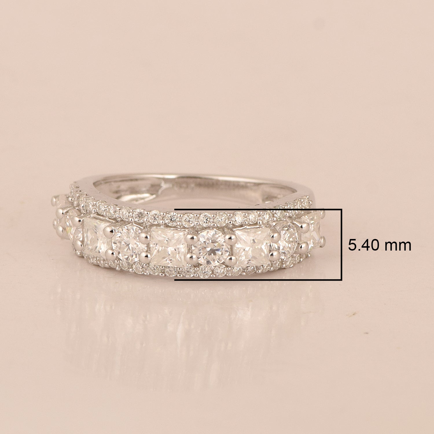 Moissanite Wide Cluster Band Ring – Sterling Silver