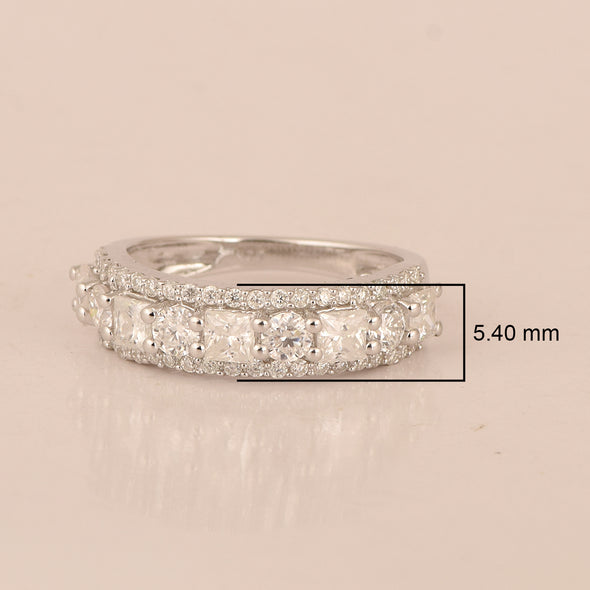 2.50 Ctw Square 925 Sterling Silver Triple Row Eternity Moissanite Wedding Ring