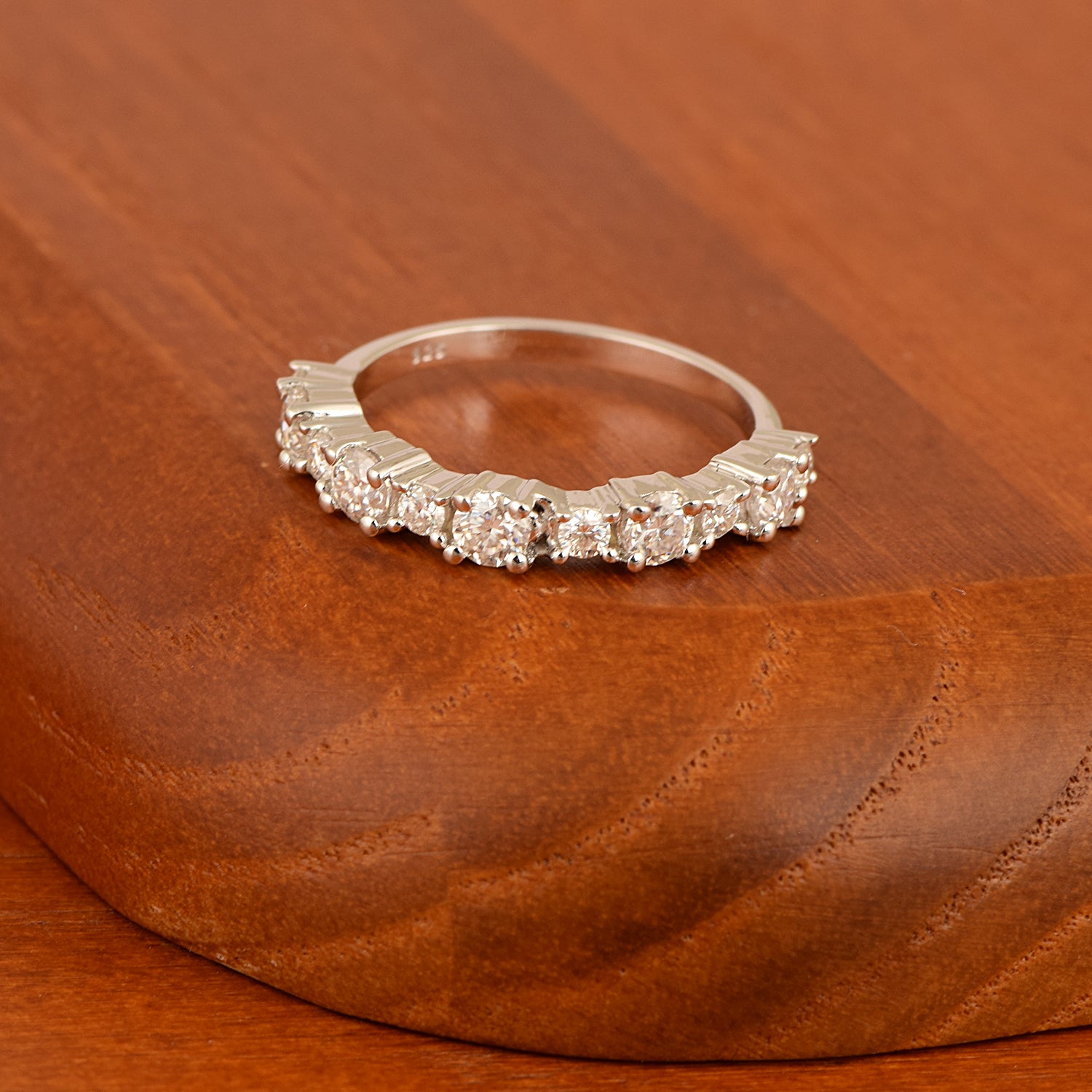 Moissanite Half Eternity Band Ring - Sterling Silver