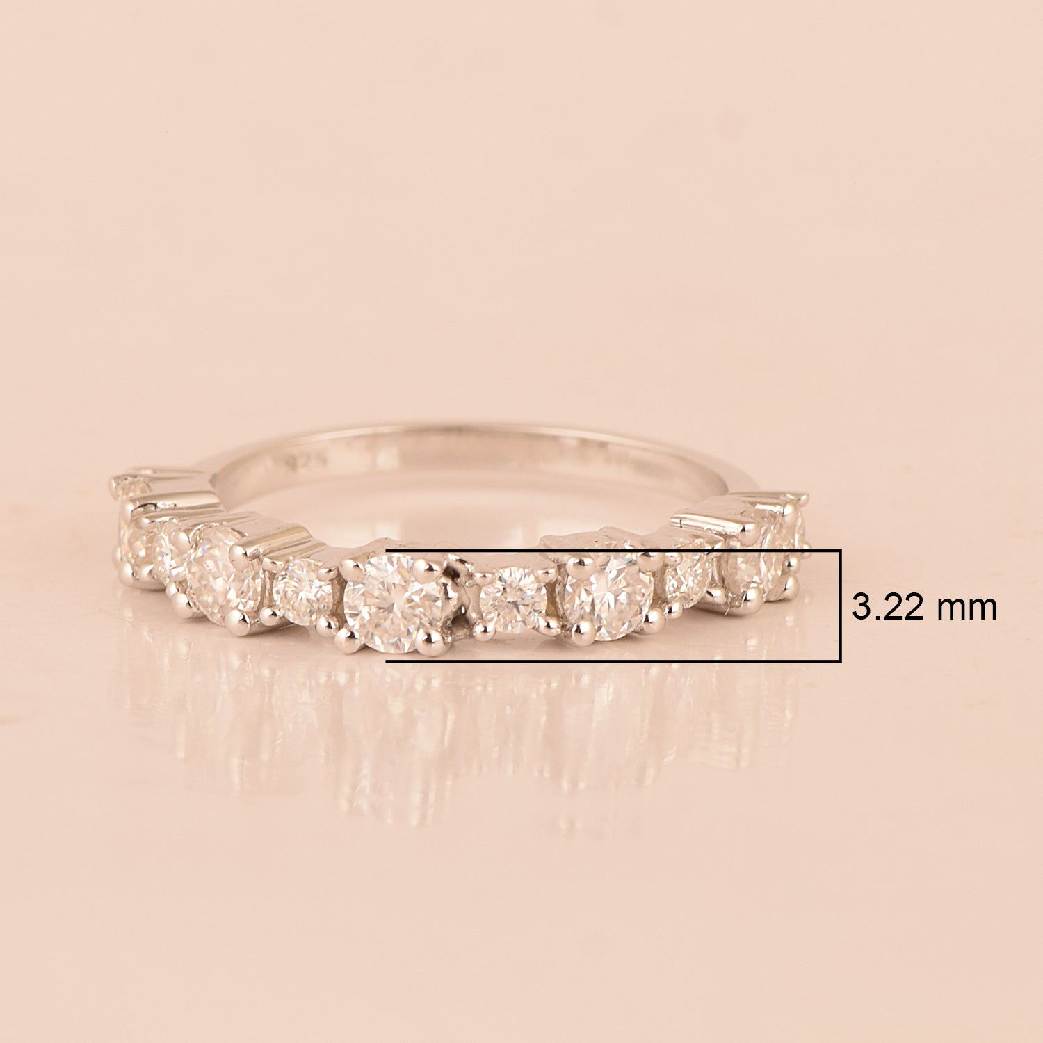 Moissanite Half Eternity Band Ring - Sterling Silver