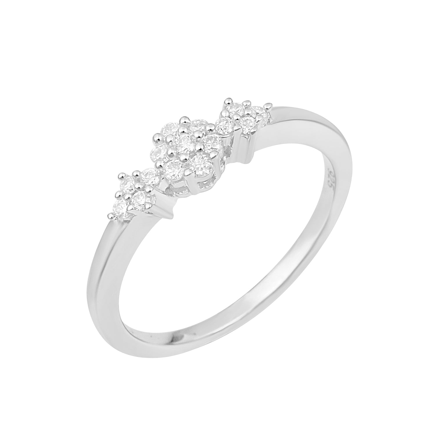 Moissanite Cluster Flower Trio Ring - Sterling Silver
