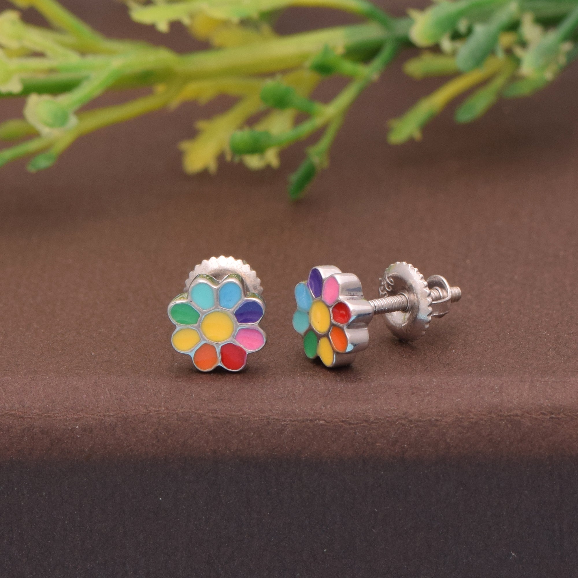 Rainbow Enamel Flower Stud Earring – Sterling Silver