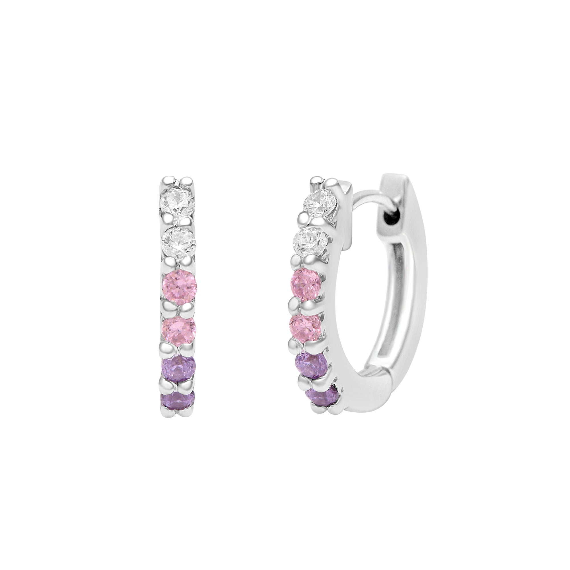 Pink & Purple CZ Round Hoop Earring – Sterling Silver