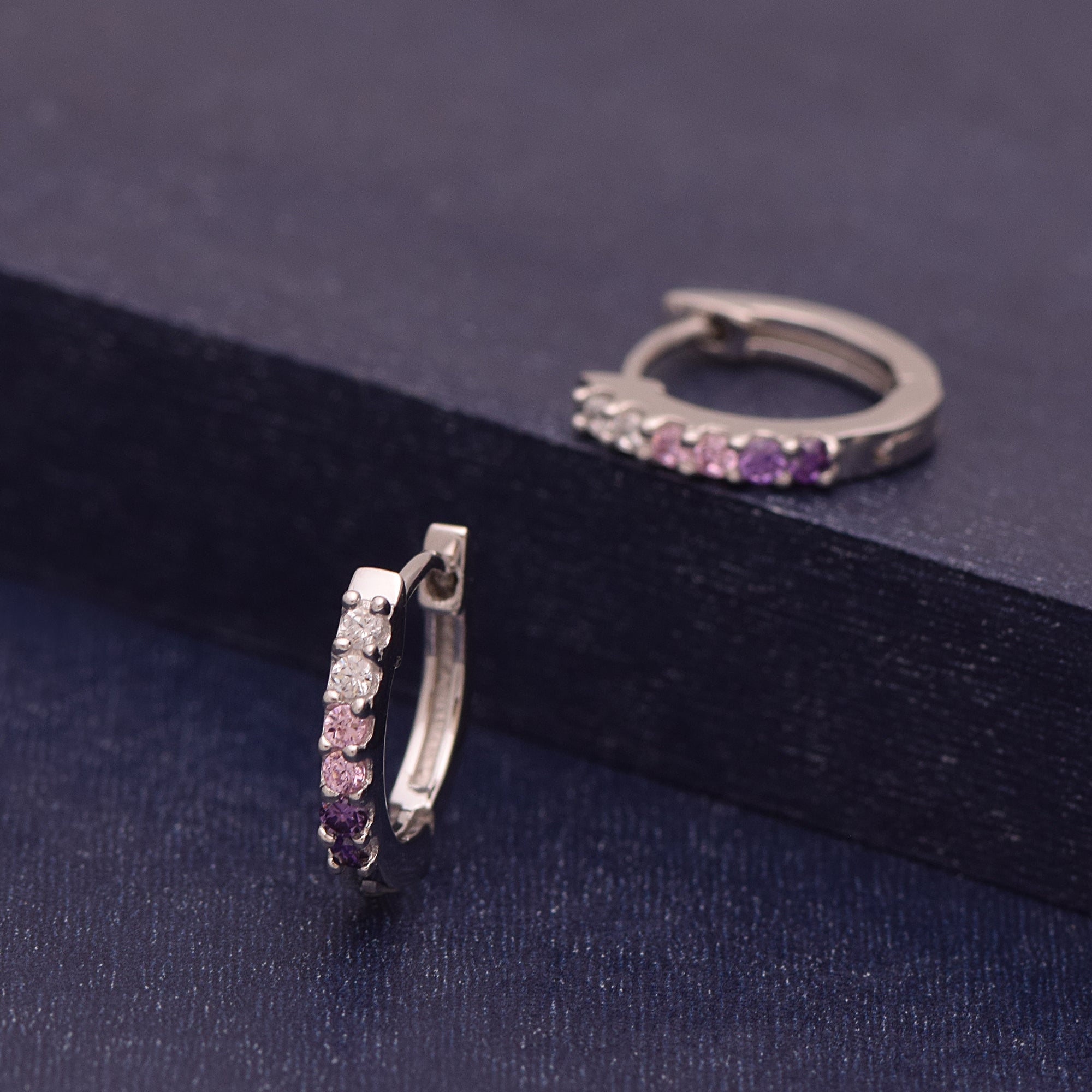 Pink & Purple CZ Round Hoop Earring – Sterling Silver