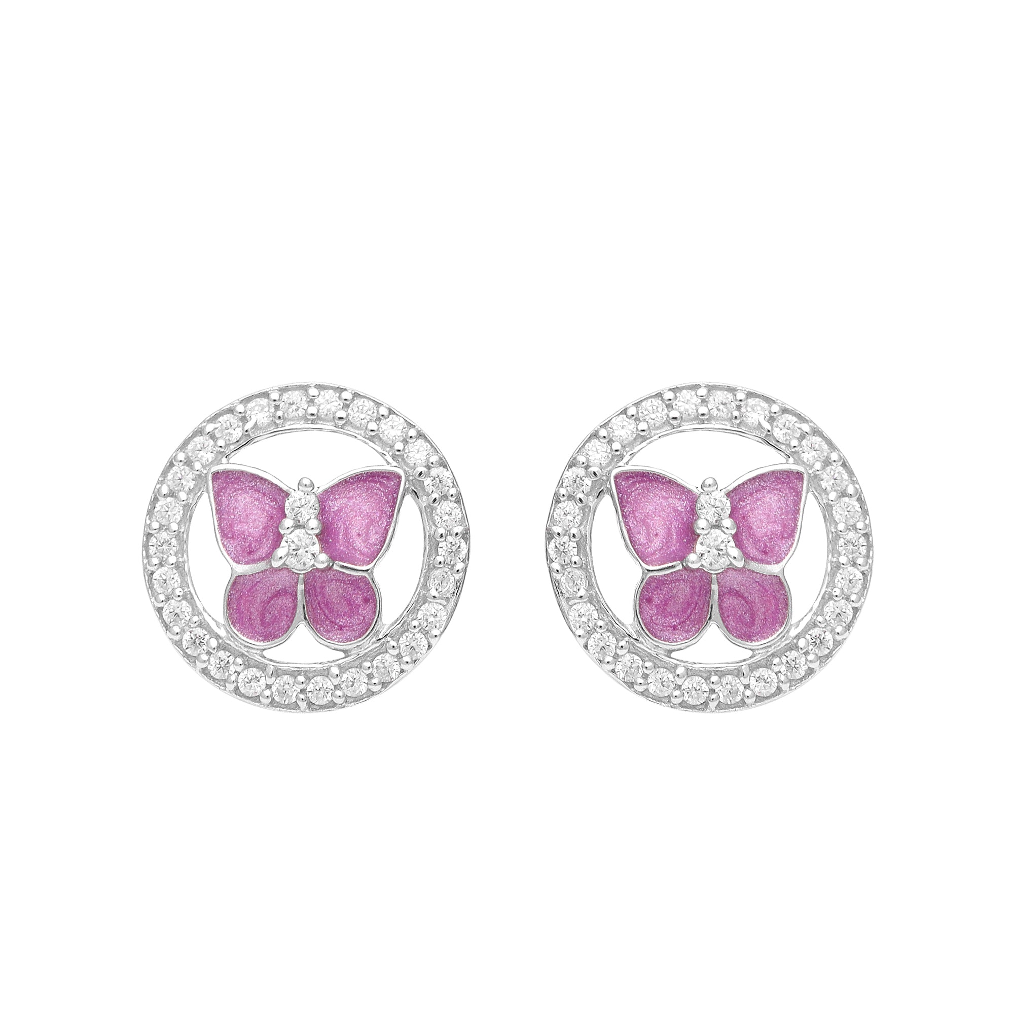 Pink Enamel Butterfly Stud Earring – Sterling Silver