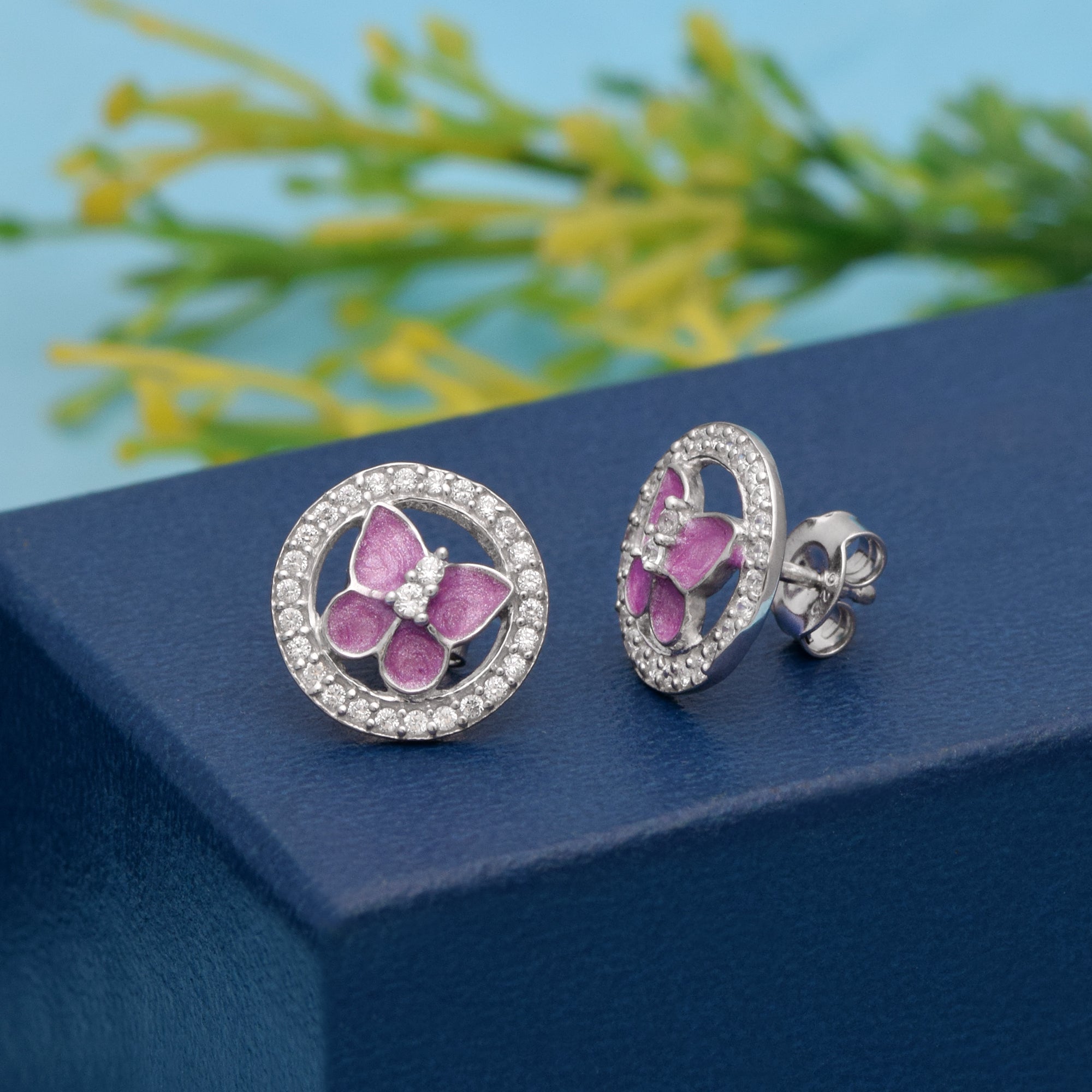 Pink Enamel Butterfly Stud Earring – Sterling Silver