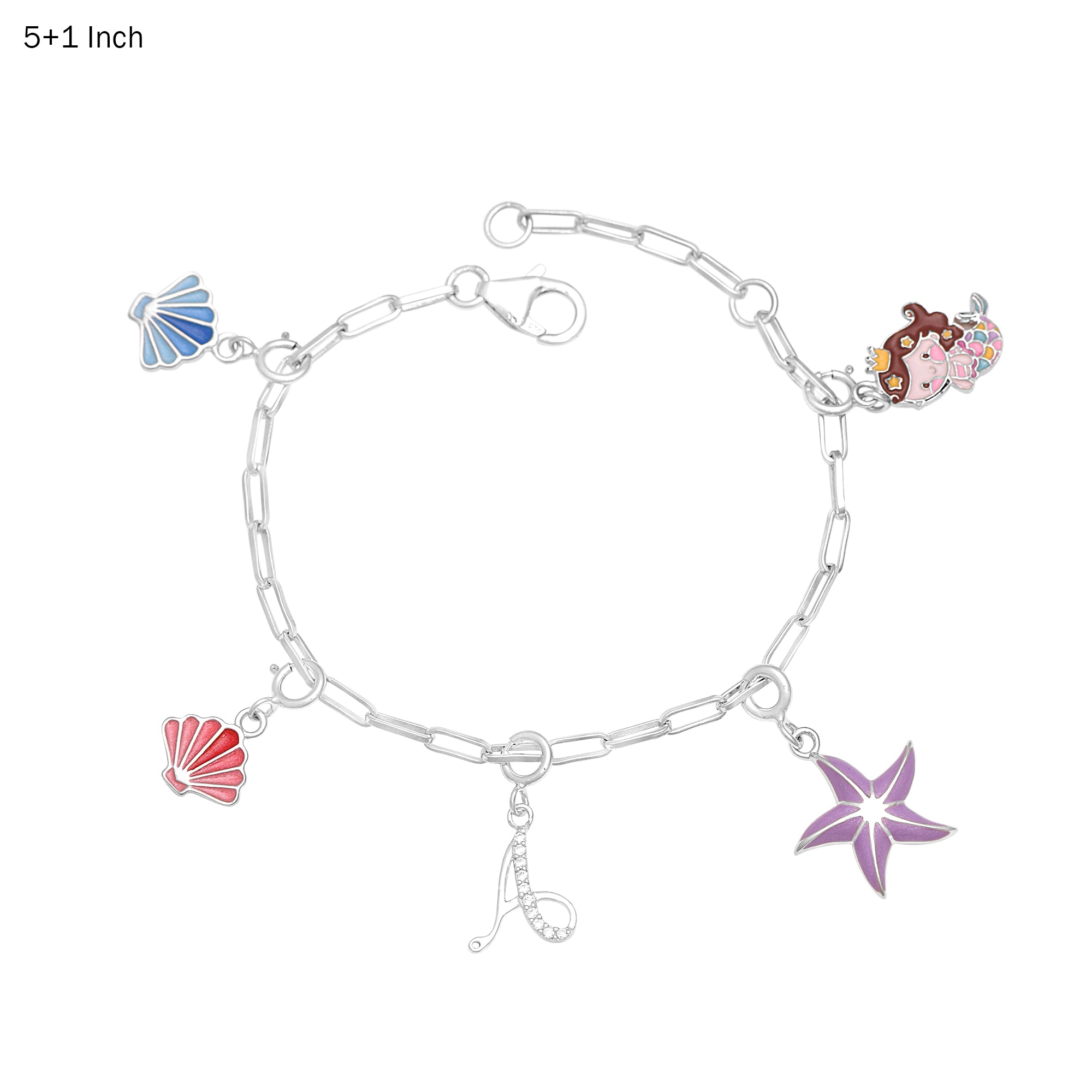 Bracciale con ciondolo a forma di sirena con iniziale "A" – Argento Sterling per bambini
