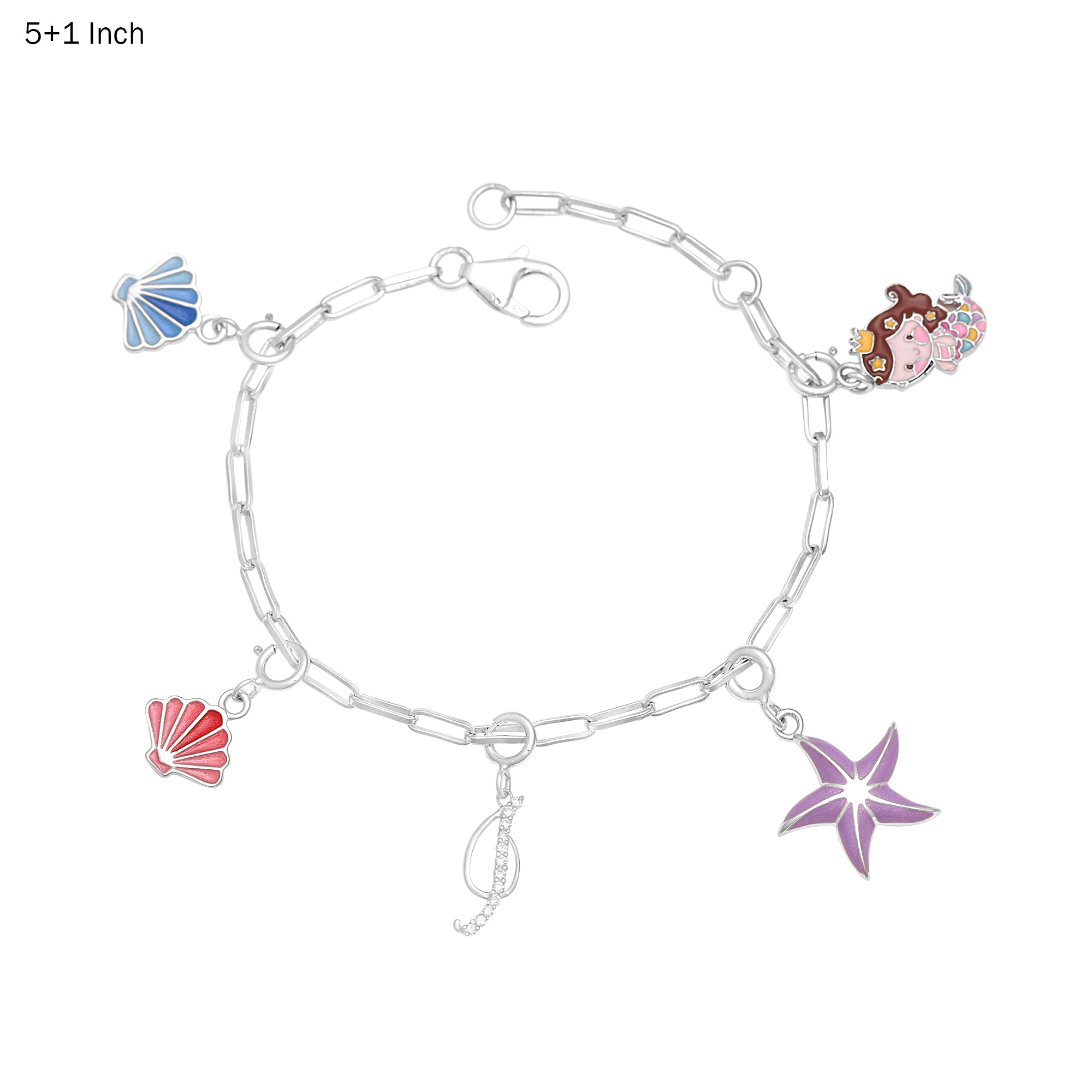 Bracciale con ciondolo a forma di sirena con iniziale "J" – Argento Sterling 925 per bambini
