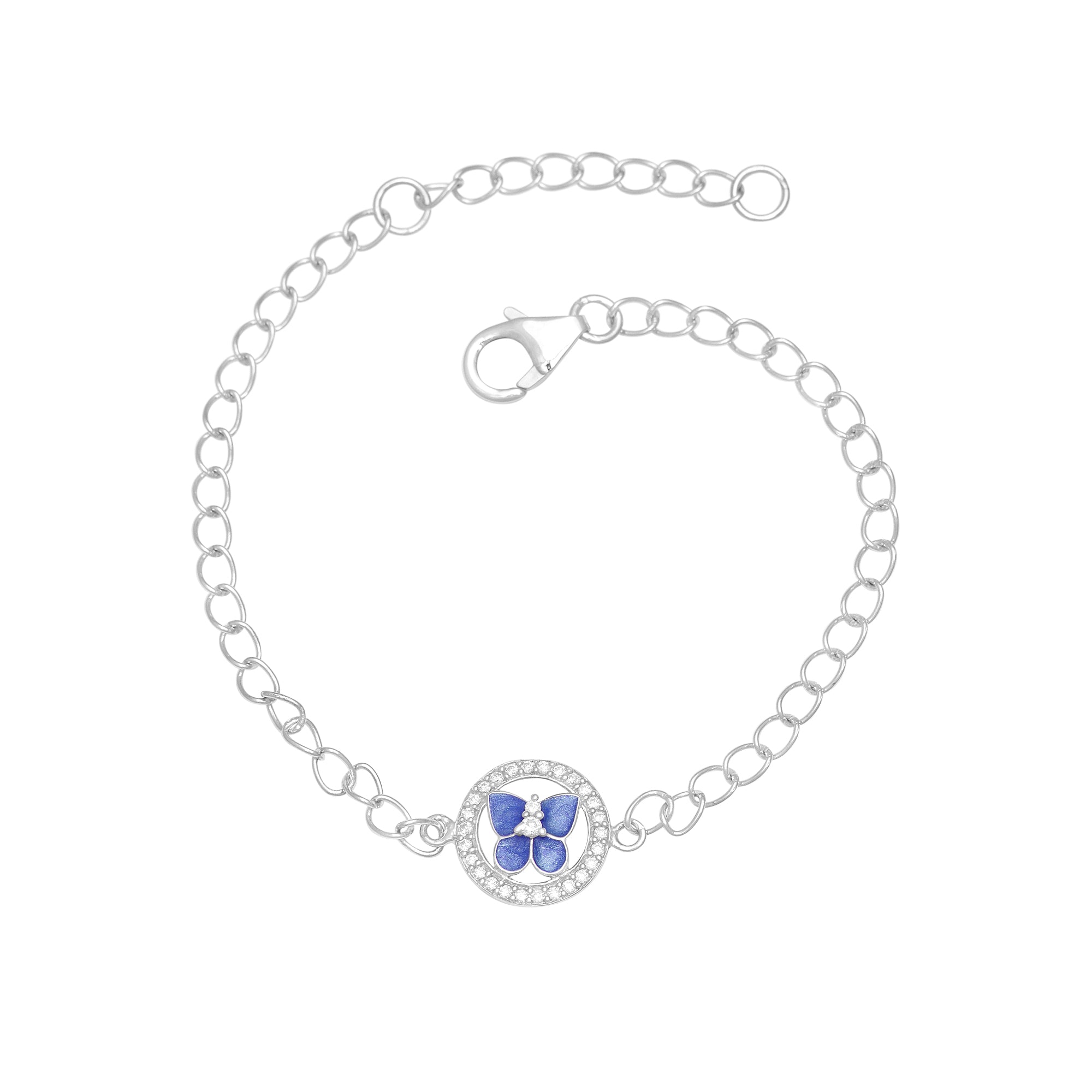 Blue Enamel Butterfly Charm Bracelet - Sterling Silver