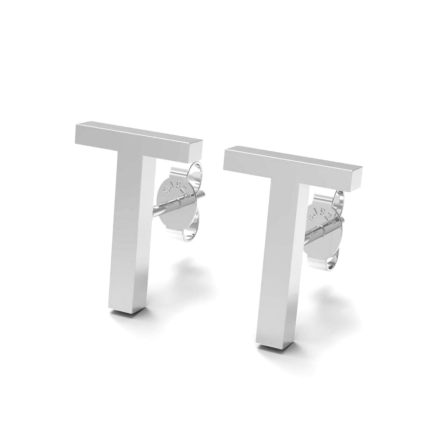 Initial "T" Monogram Stud Earring – Sterling Silver