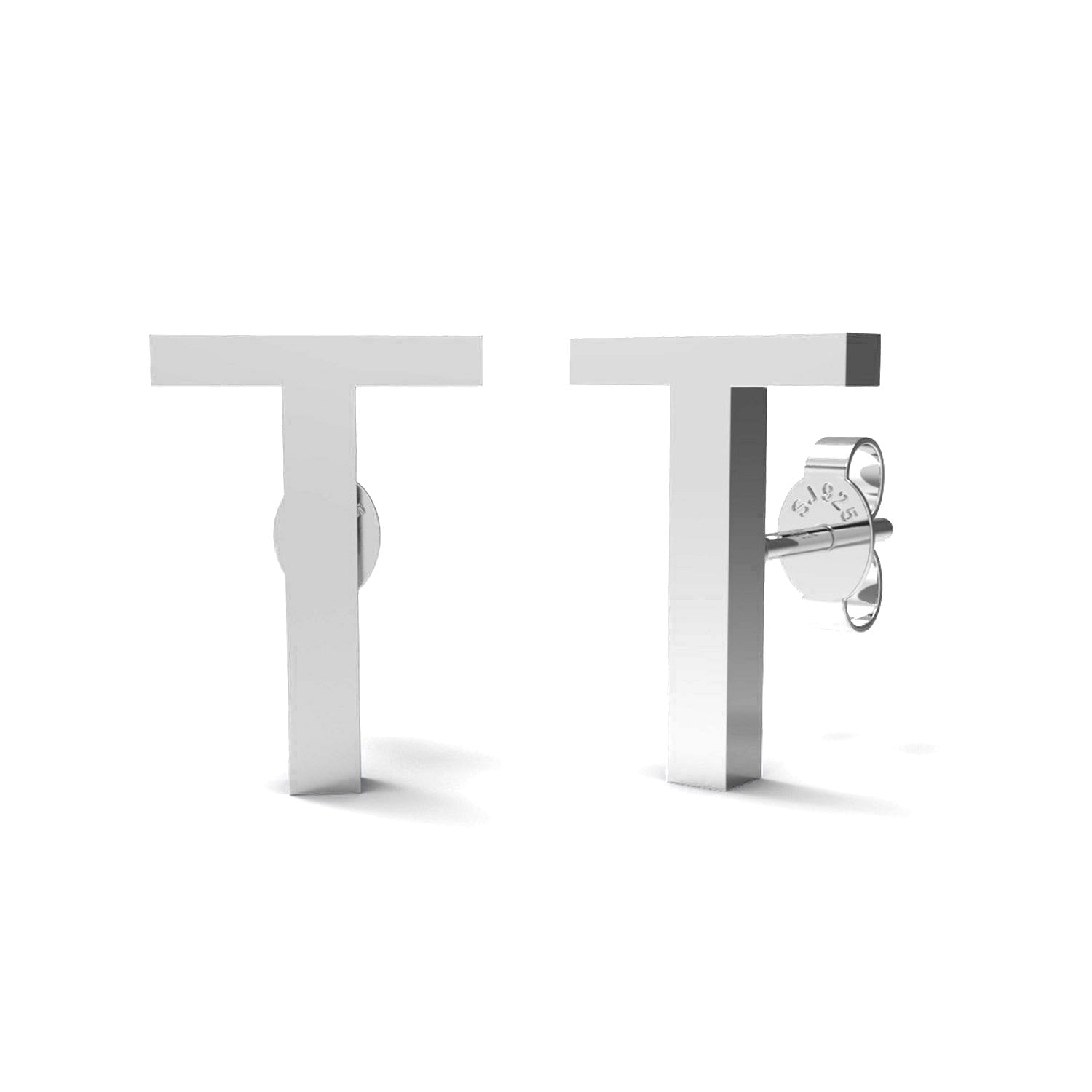 Initial "T" Monogram Stud Earring – Sterling Silver