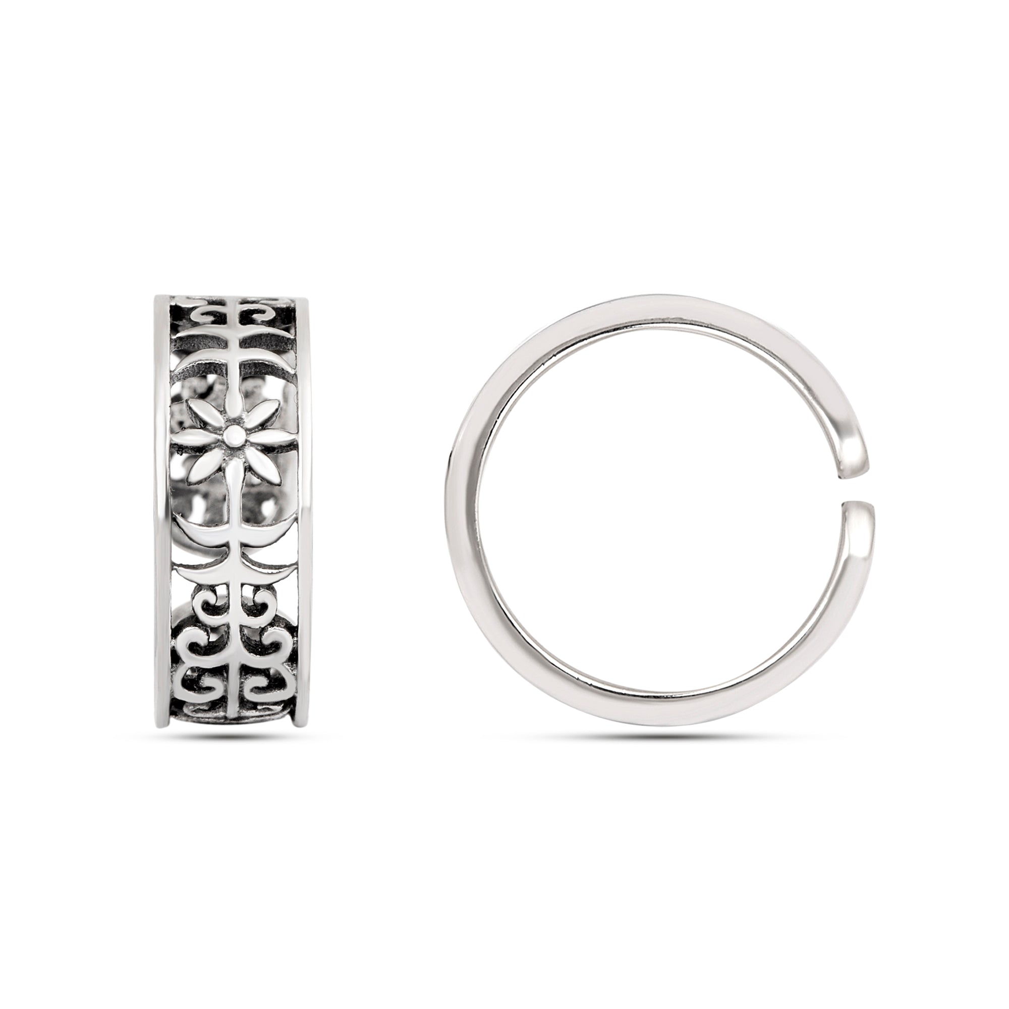 Floral Scroll Oxidized Toe Ring - Sterling Silver