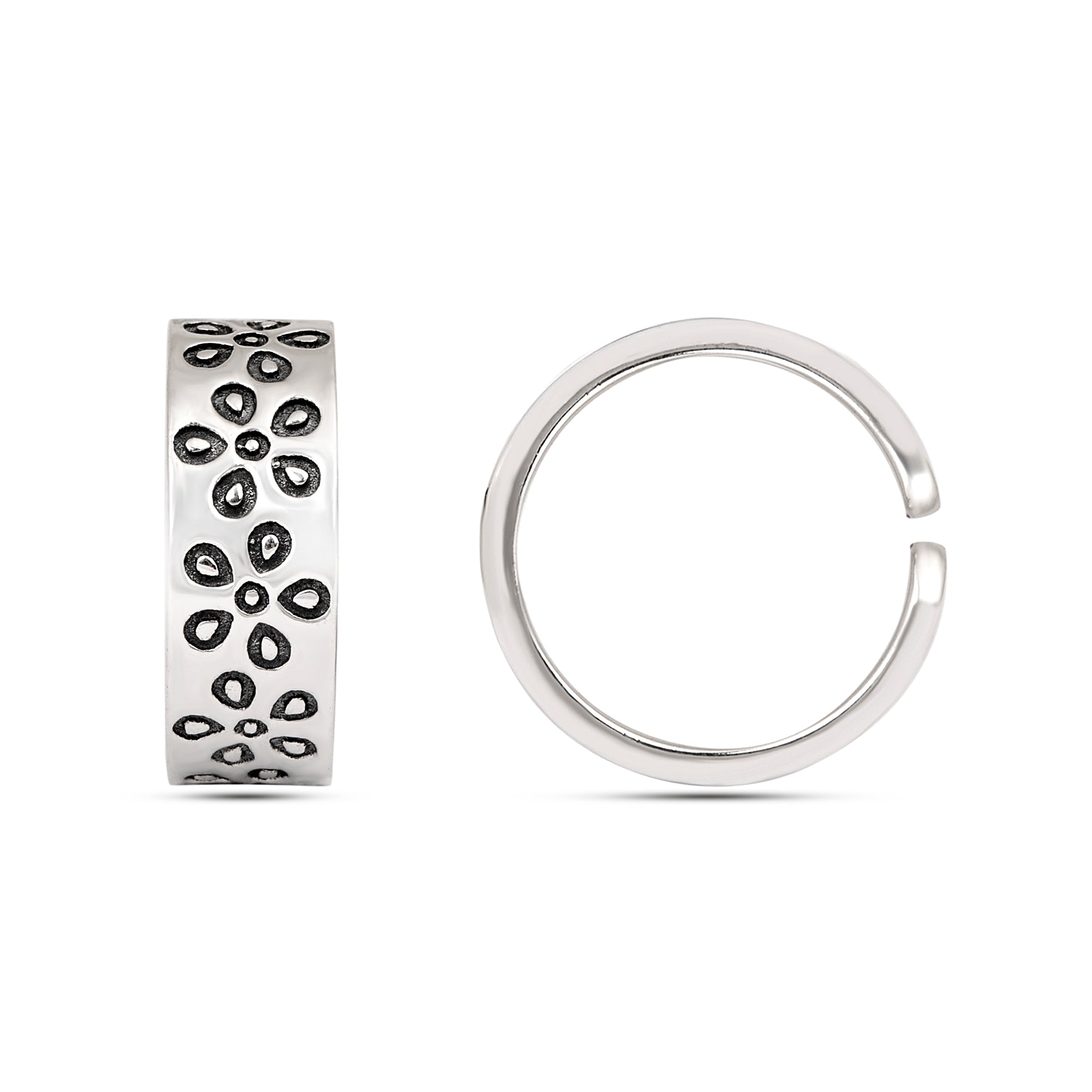 Petite Floral Oxidized Toe Ring - Sterling Silver