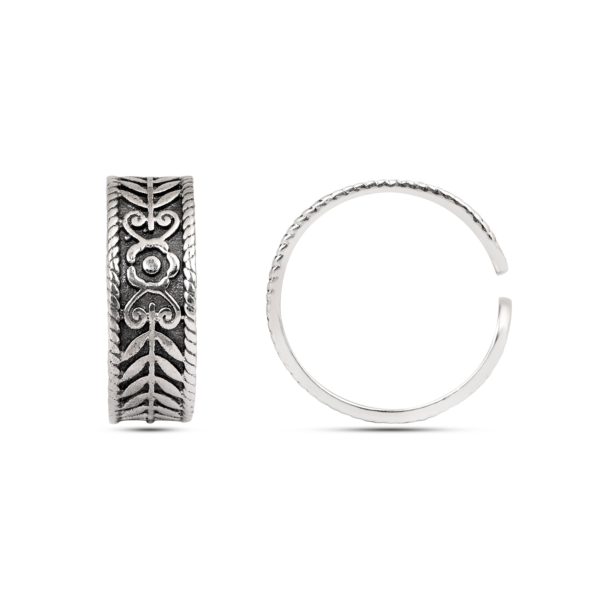 Floral Chevron Oxidized Toe Ring - Sterling Silver