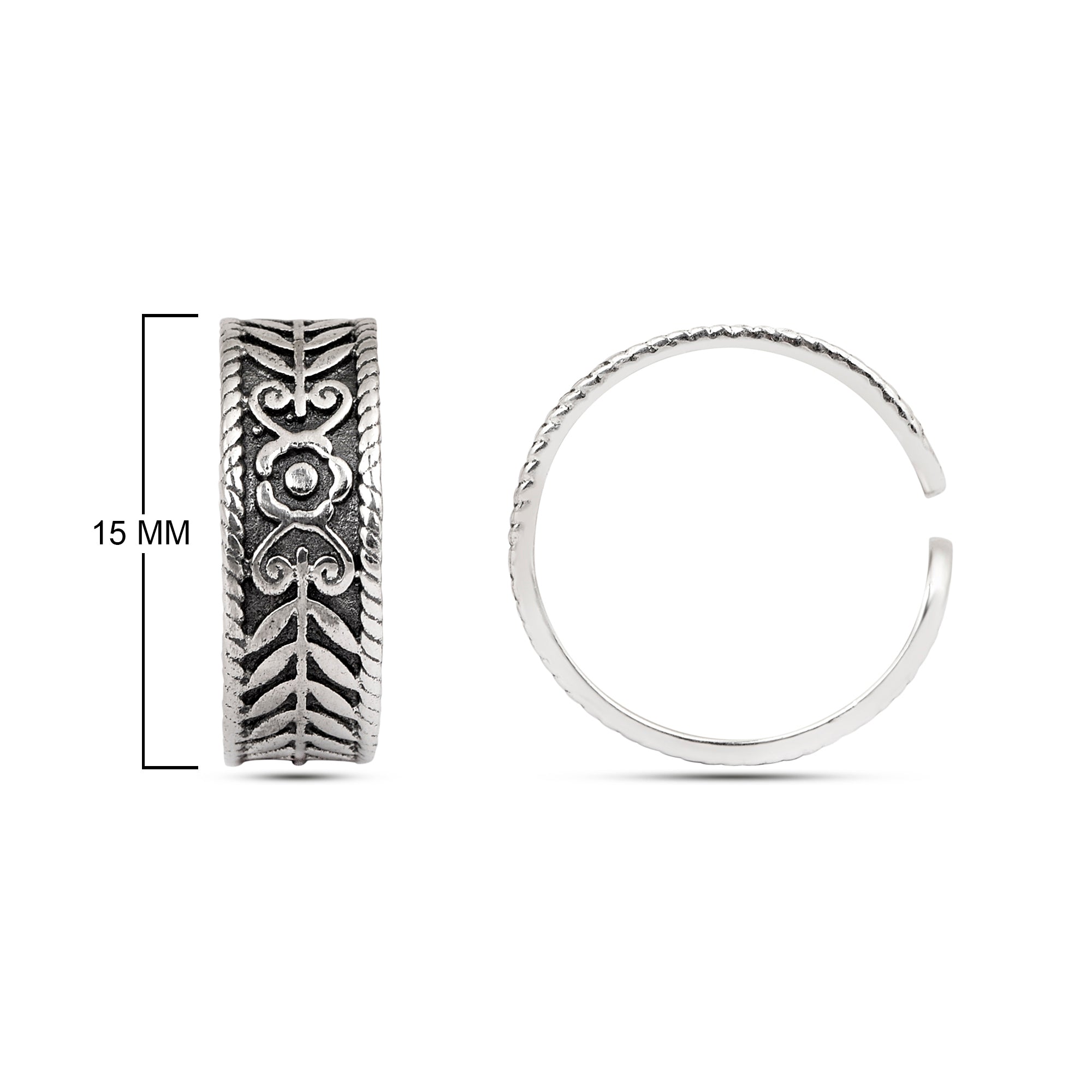 Floral Chevron Oxidized Toe Ring - Sterling Silver