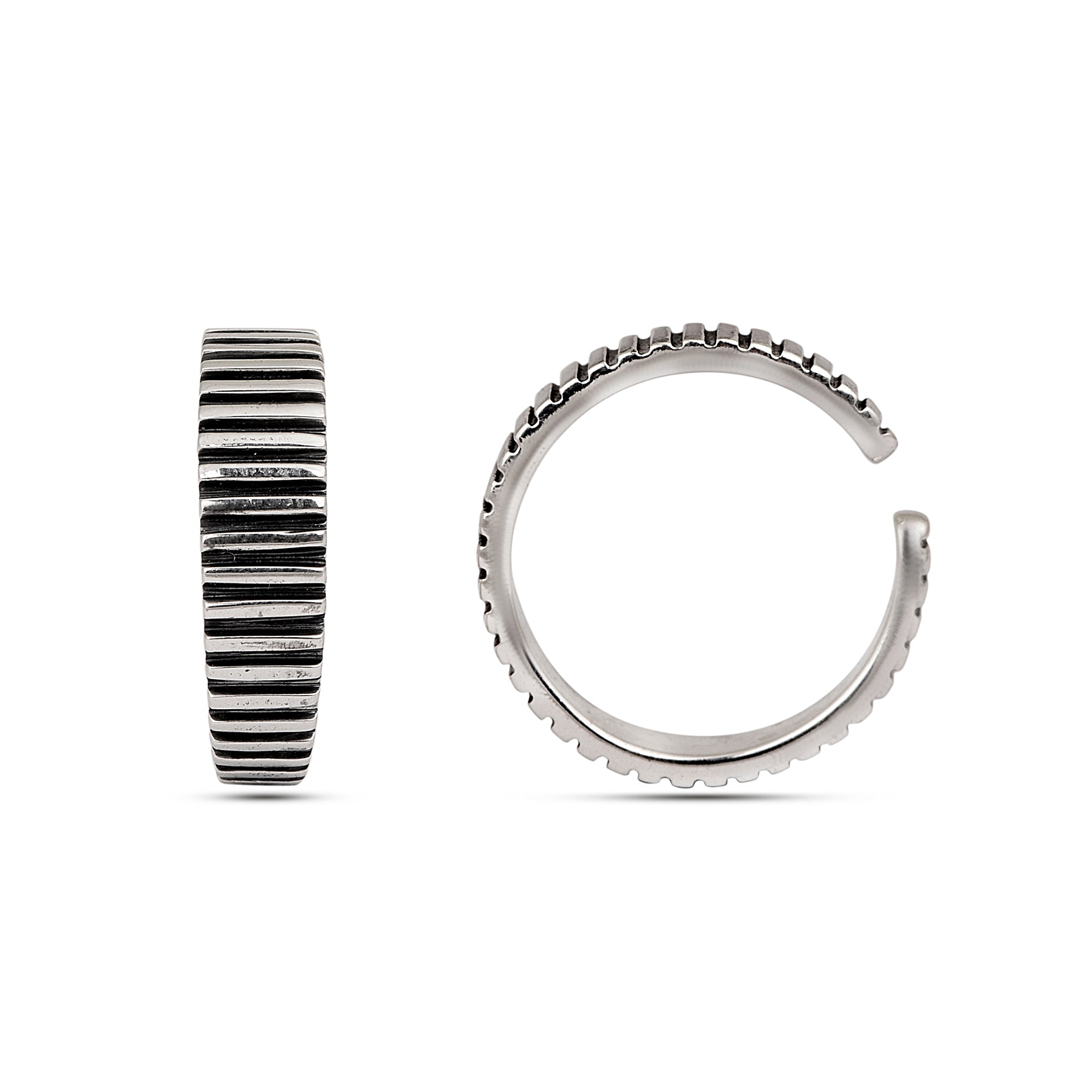 Striped Oxidized Toe Ring - Sterling Silver