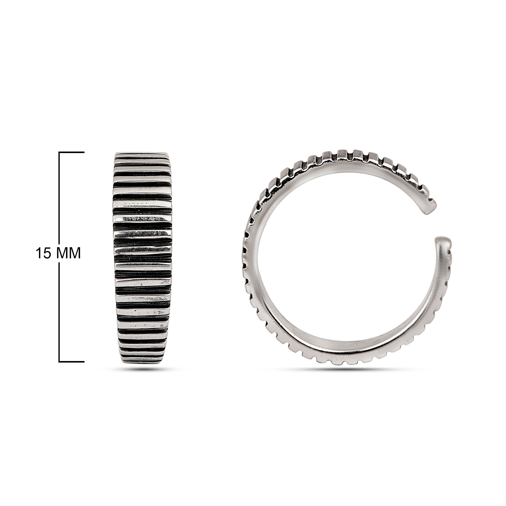 Striped Oxidized Toe Ring - Sterling Silver