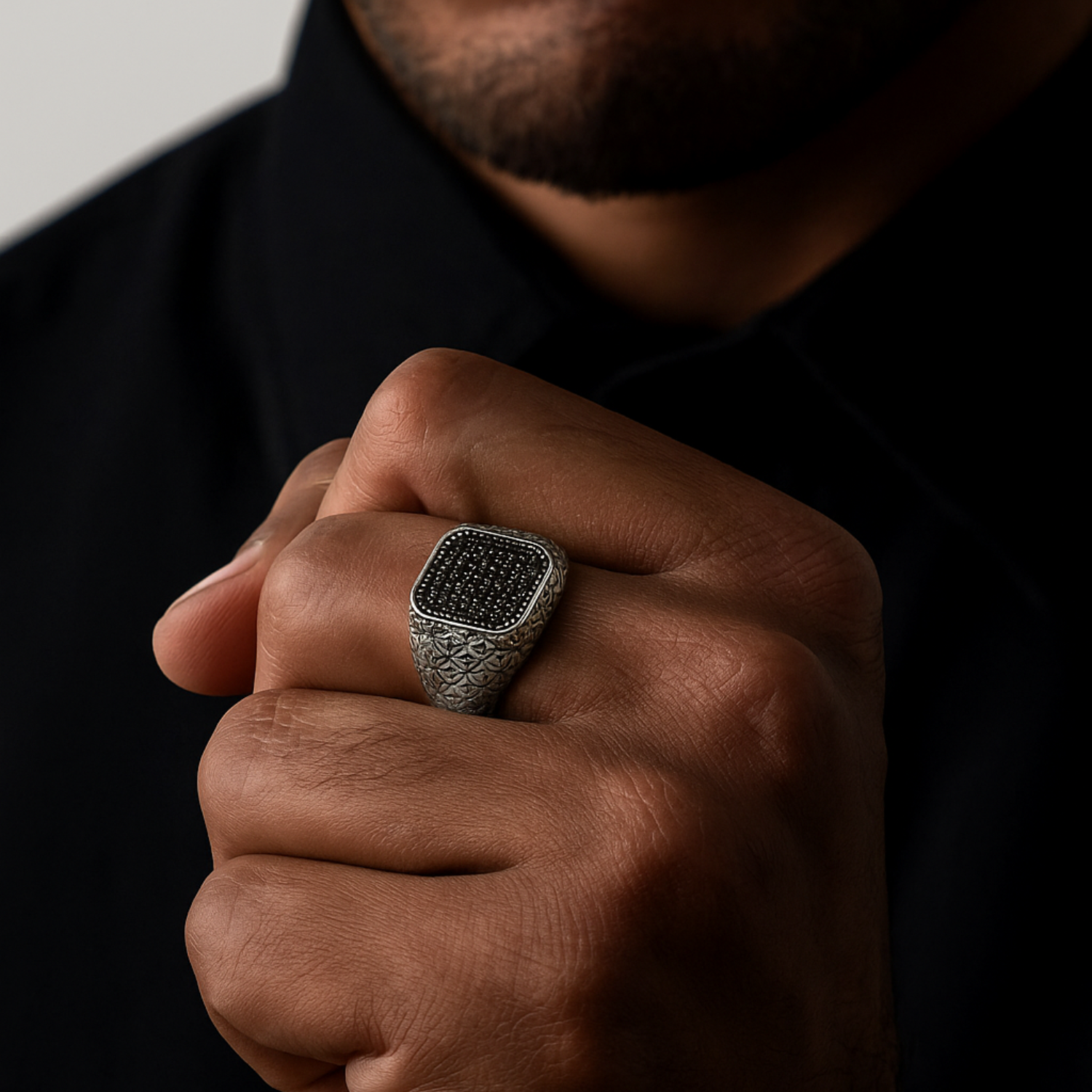 Men's Signet Ring - Black Spinel Gemstone Sterling Silver
