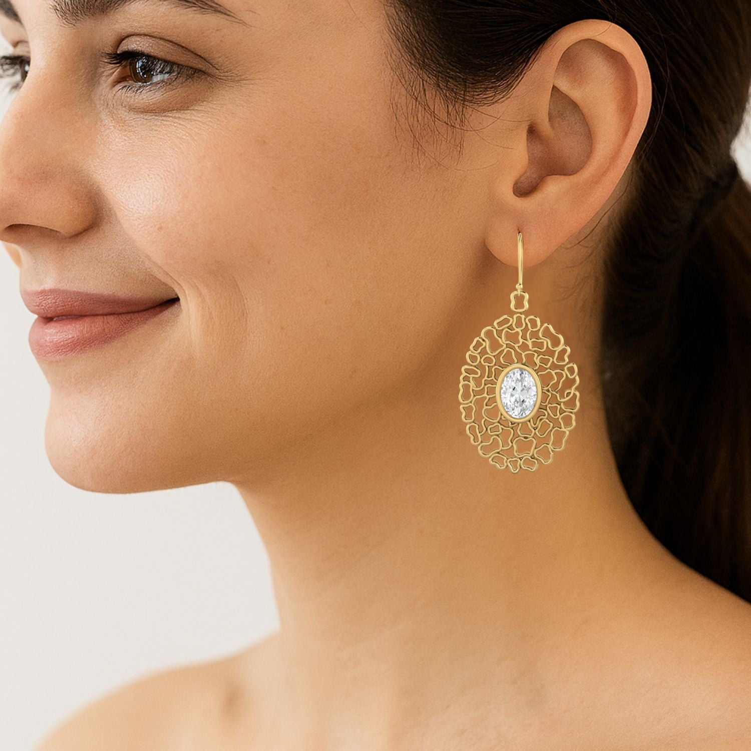 Moissanite Artistic Openwork Design Drop Earrings – Sterling Silver