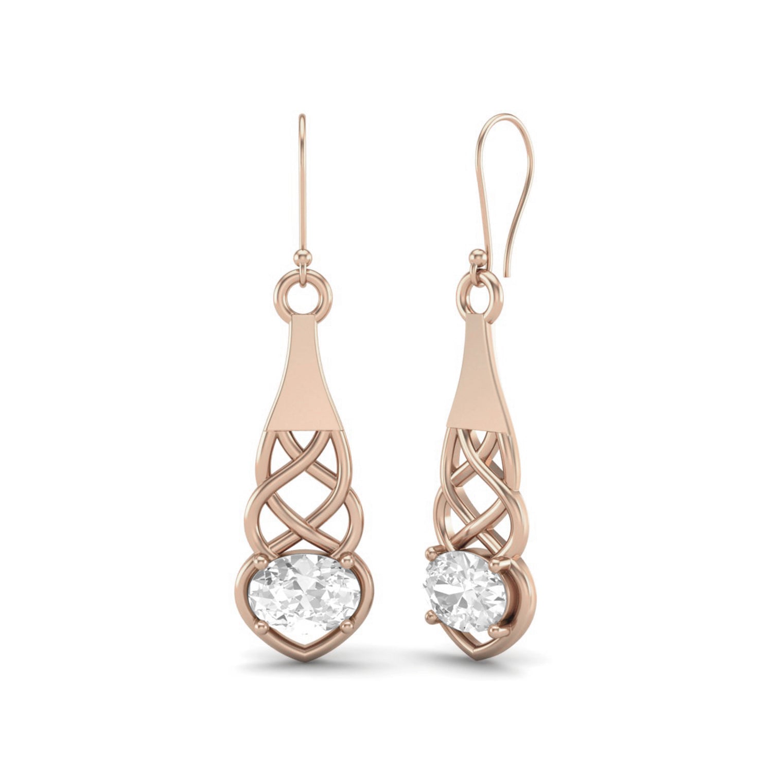Moissanite Drop Celtic Heart Design Earrings – Sterling Silver