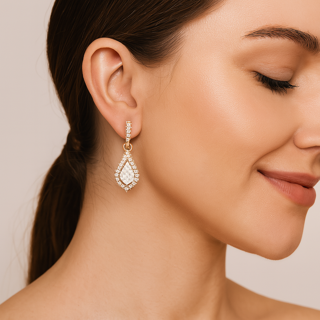 Moissanite Drop Double Halo Teardrop Earring – Sterling Silver