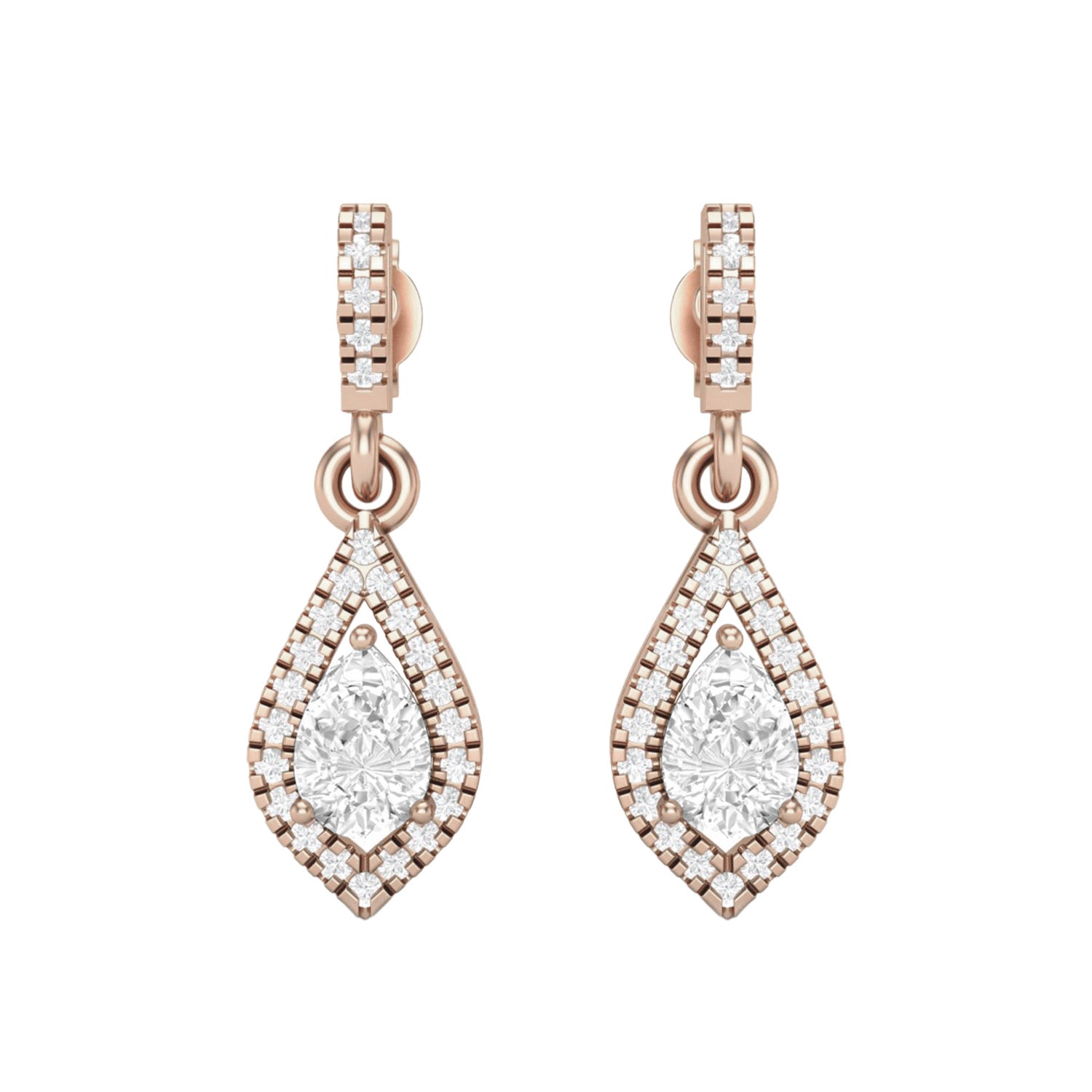 Moissanite Drop Double Halo Teardrop Earring – Sterling Silver
