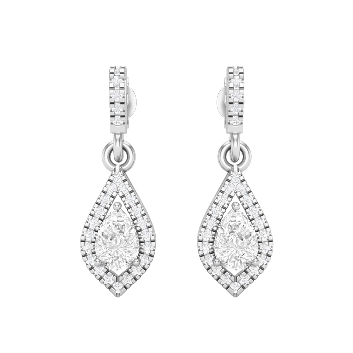 Moissanite Drop Double Halo Teardrop Earring – Sterling Silver