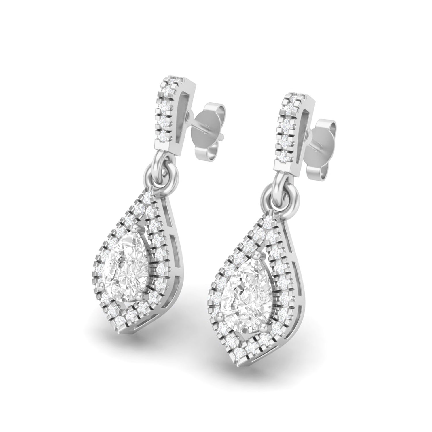 Moissanite Drop Double Halo Teardrop Earring – Sterling Silver