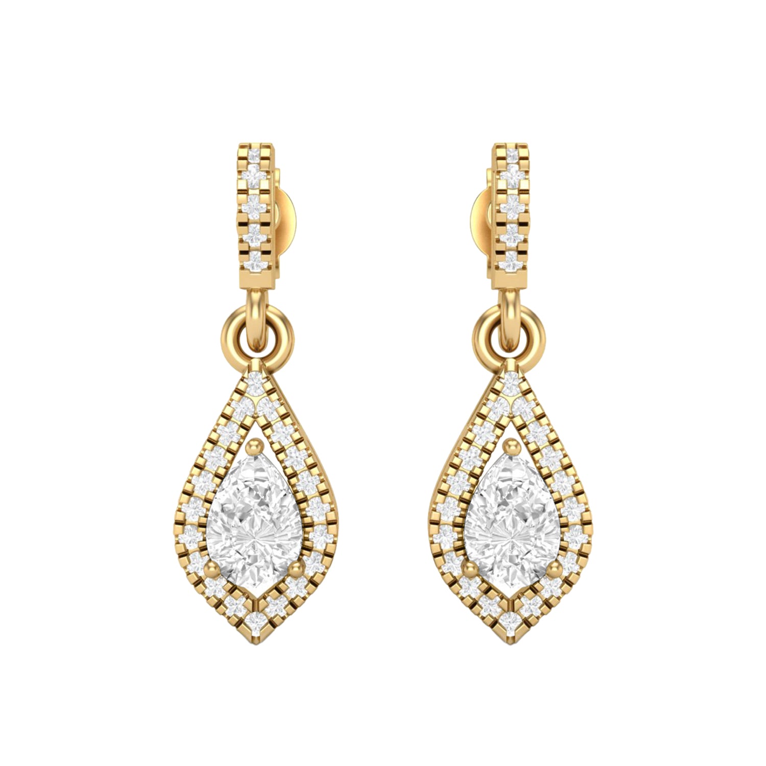 Moissanite Drop Double Halo Teardrop Earring – Sterling Silver