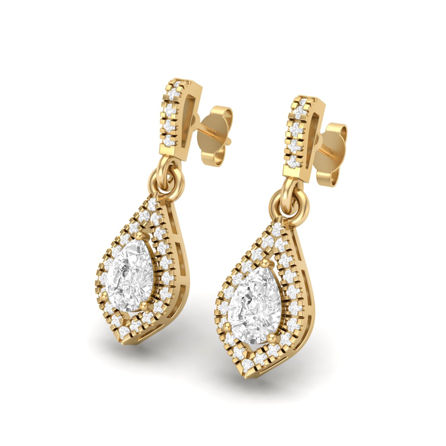 Moissanite Drop Double Halo Teardrop Earring – Sterling Silver