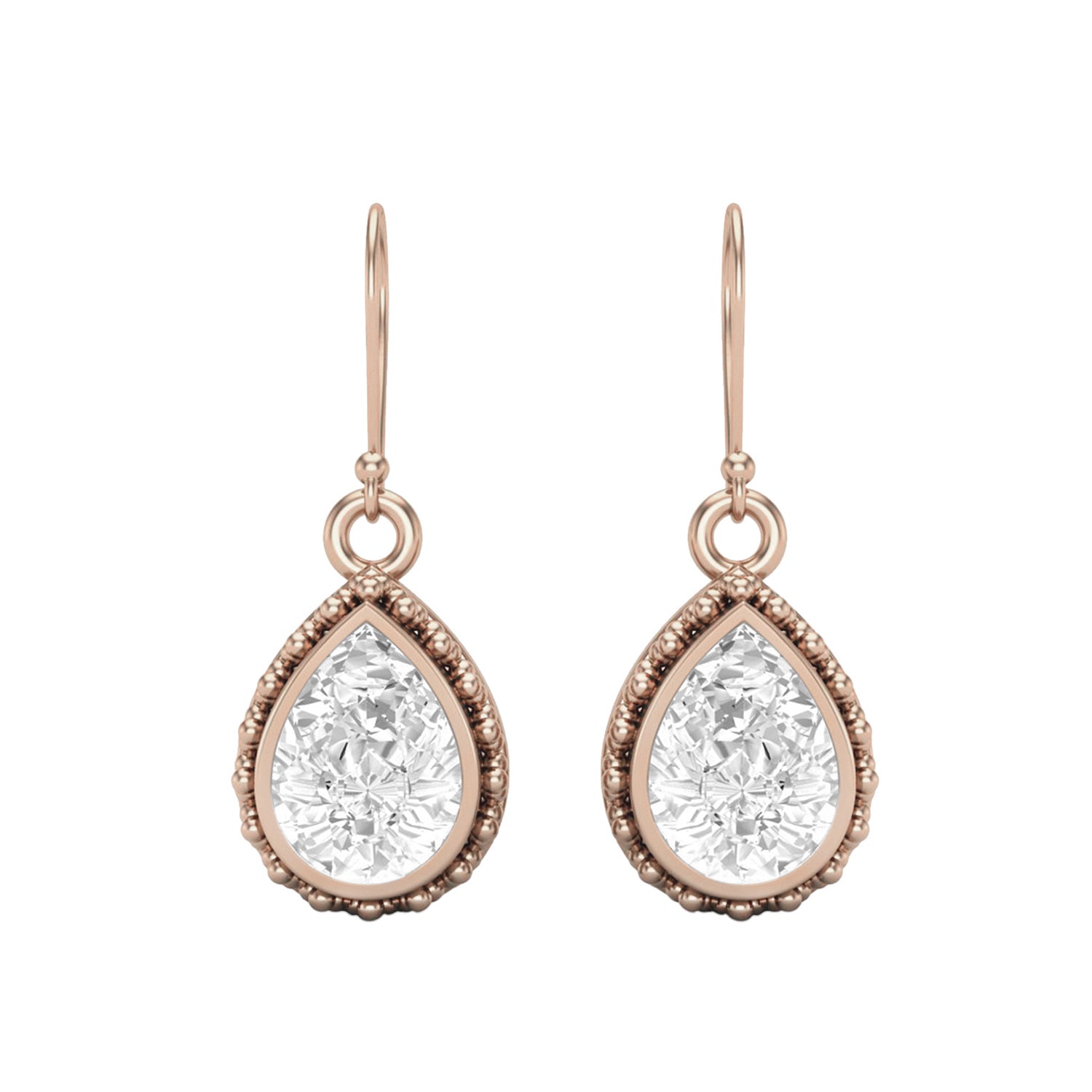 Moissanite Beaded Halo Teardrop Dangle Earrings – Sterling Silver