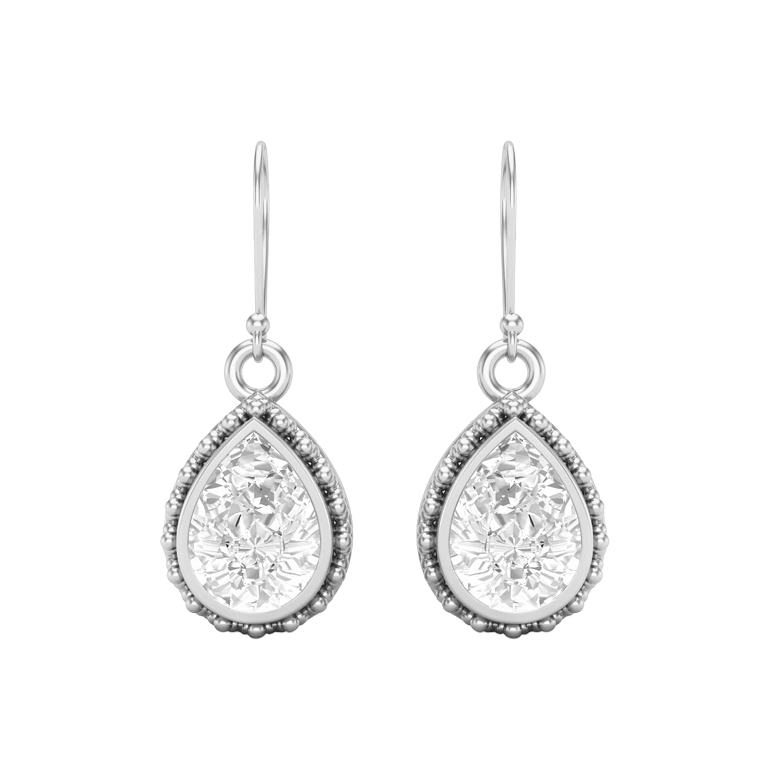 Moissanite Beaded Halo Teardrop Dangle Earrings – Sterling Silver