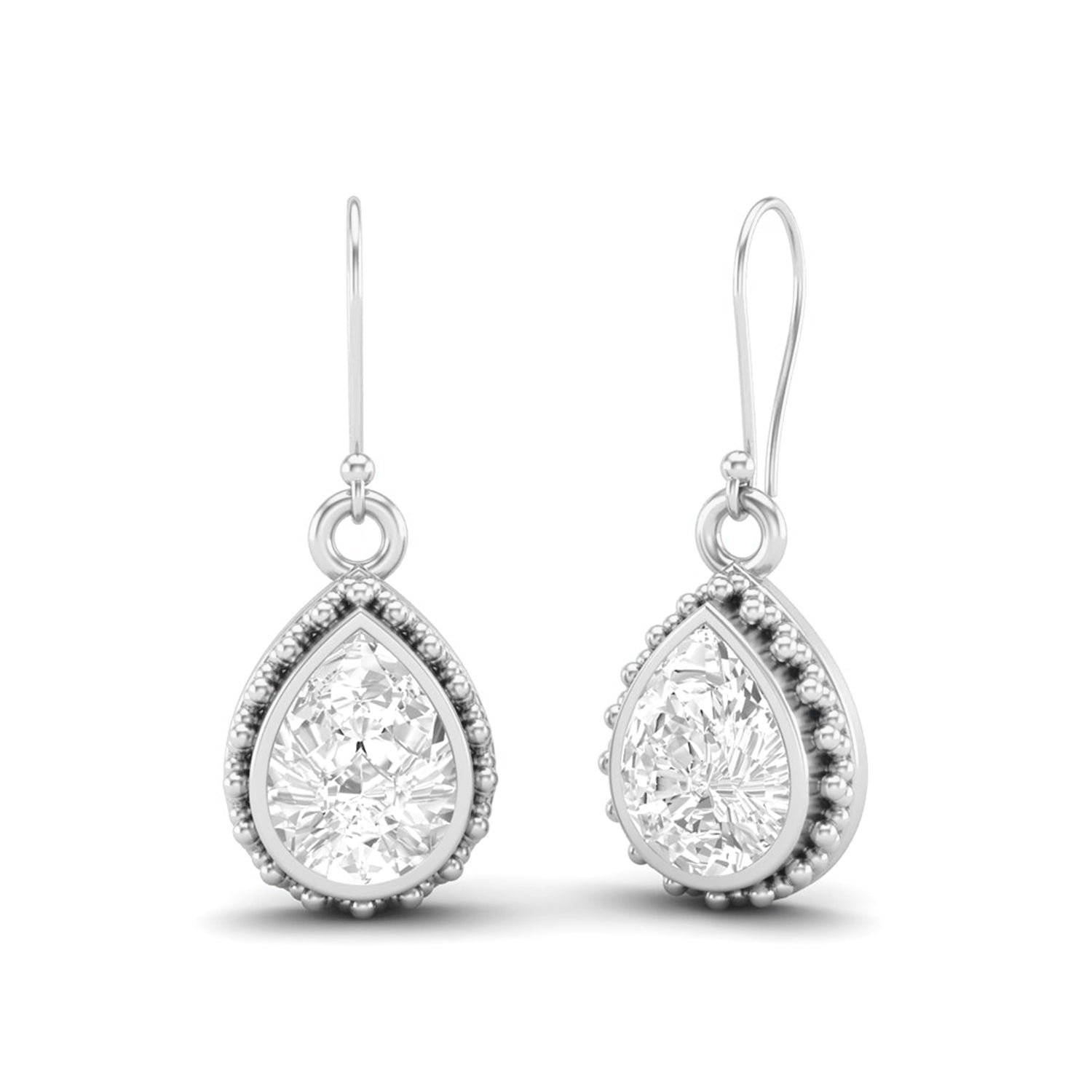Moissanite Beaded Halo Teardrop Dangle Earrings – Sterling Silver