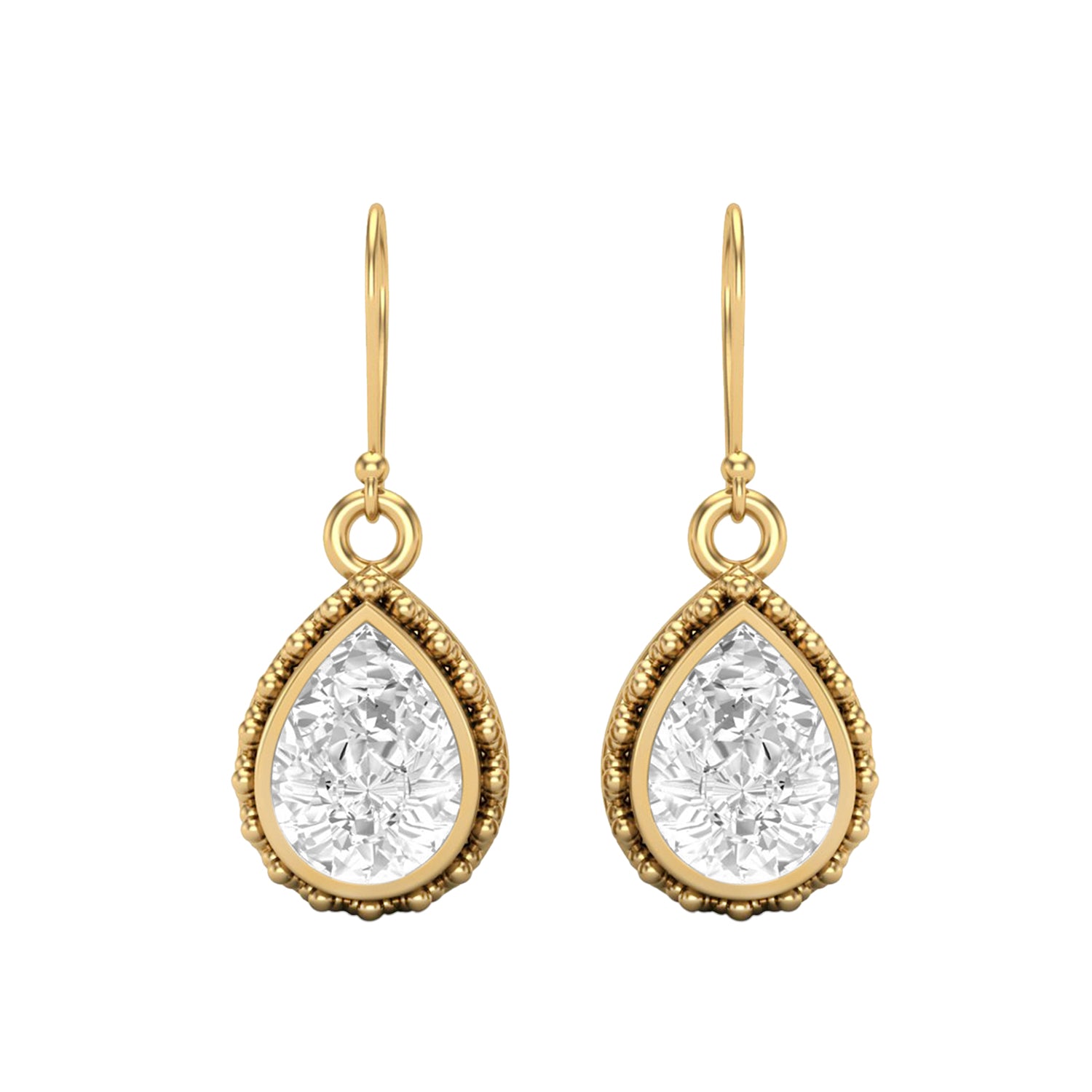 Moissanite Beaded Halo Teardrop Dangle Earrings – Sterling Silver