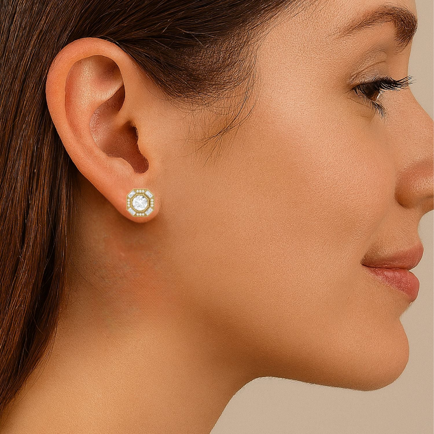 Orecchini a lobo con accenti ottagonali in moissanite – Argento Sterling
