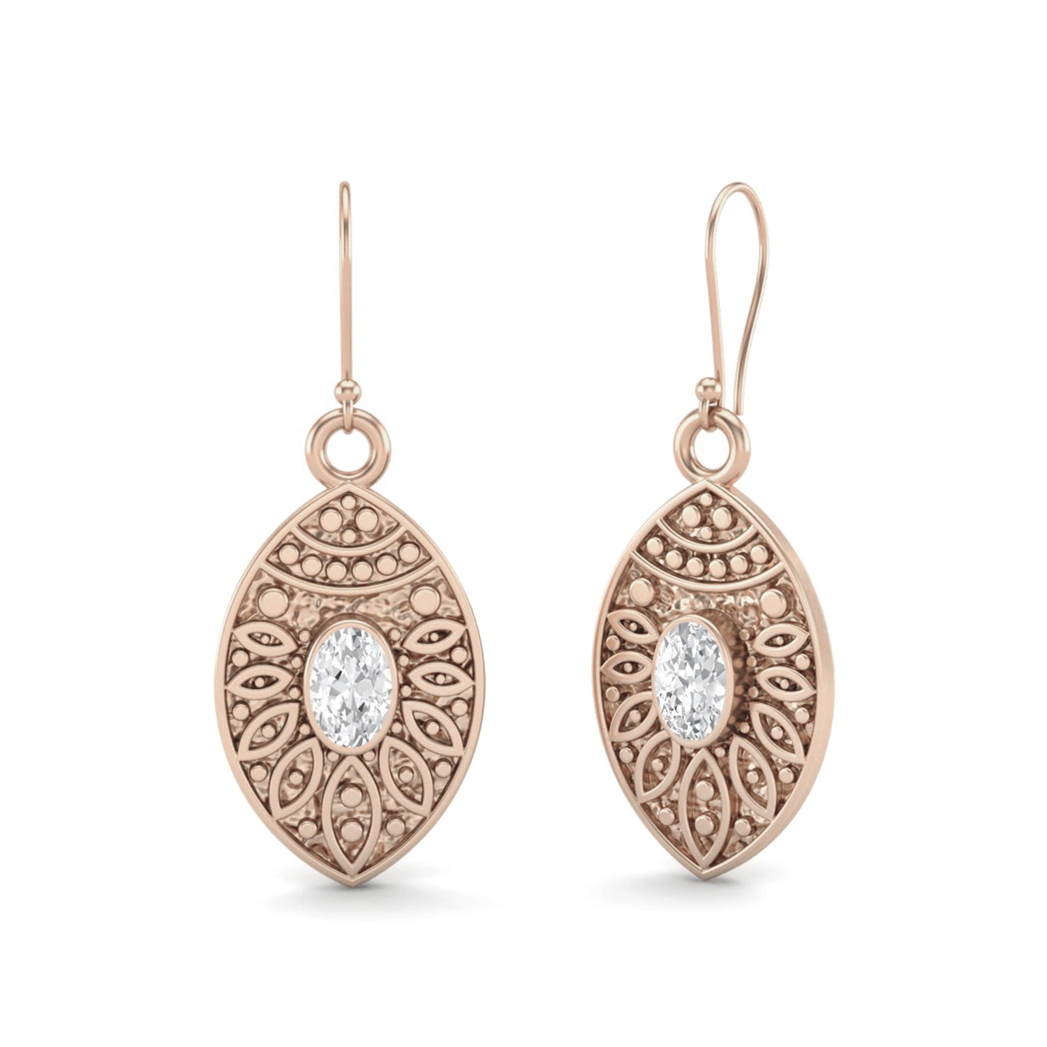 Moissanite Filigree Dangle Design Earrings – Sterling Silver