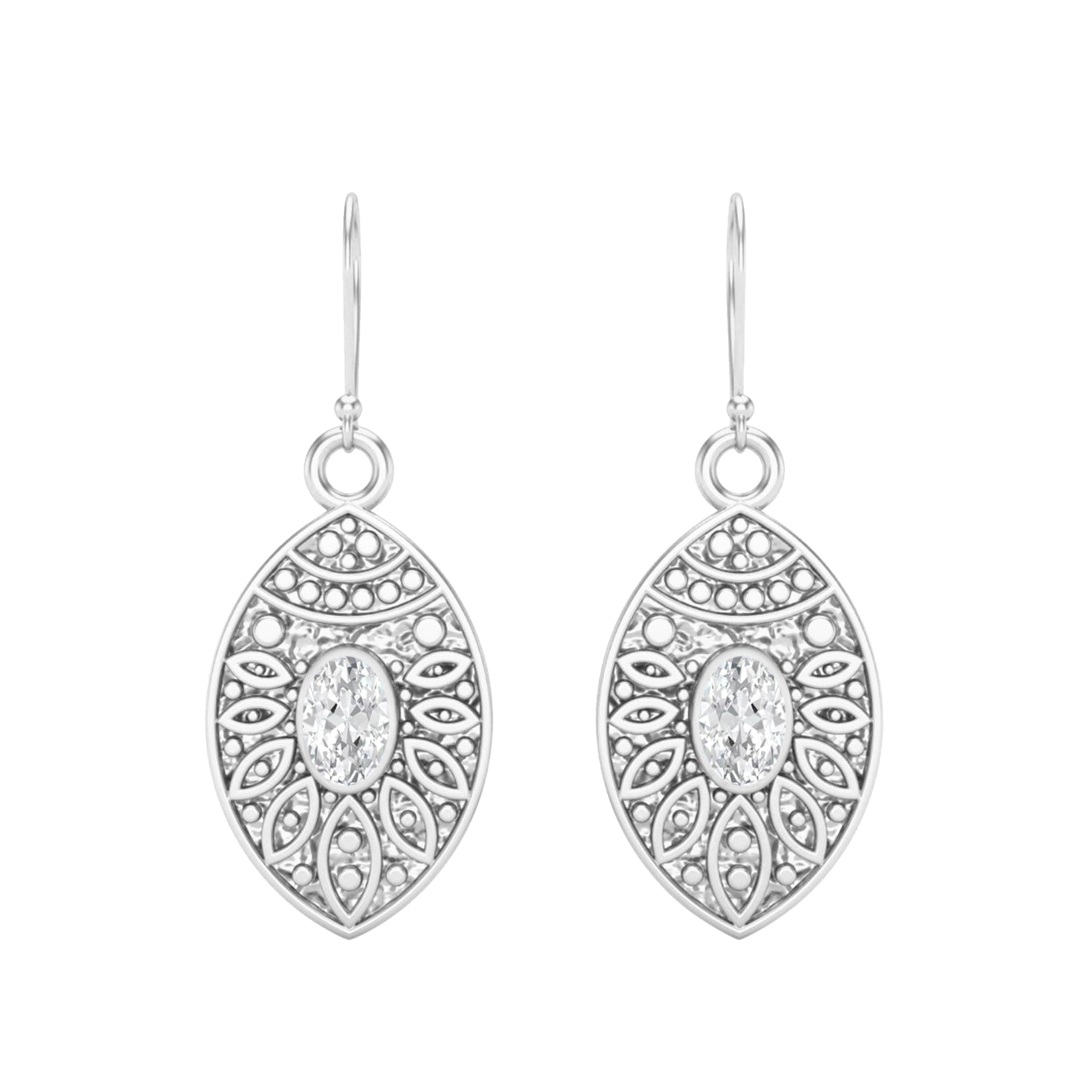 Moissanite Filigree Dangle Design Earrings – Sterling Silver