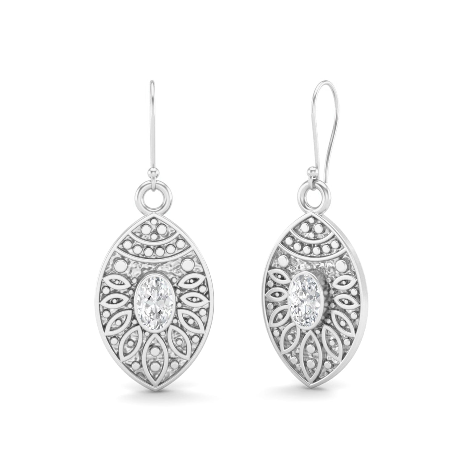 Moissanite Filigree Dangle Design Earrings – Sterling Silver