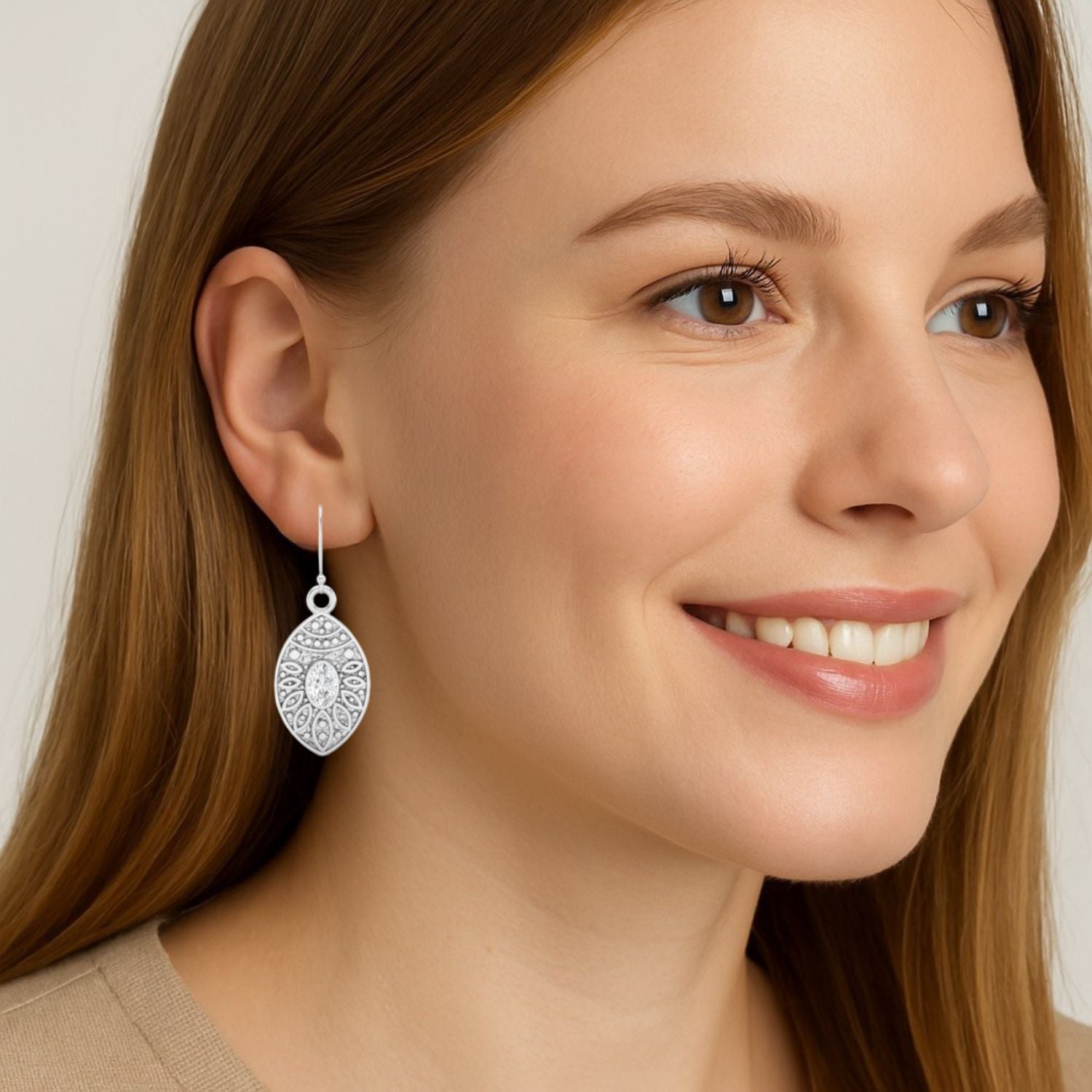 Moissanite Filigree Dangle Design Earrings – Sterling Silver