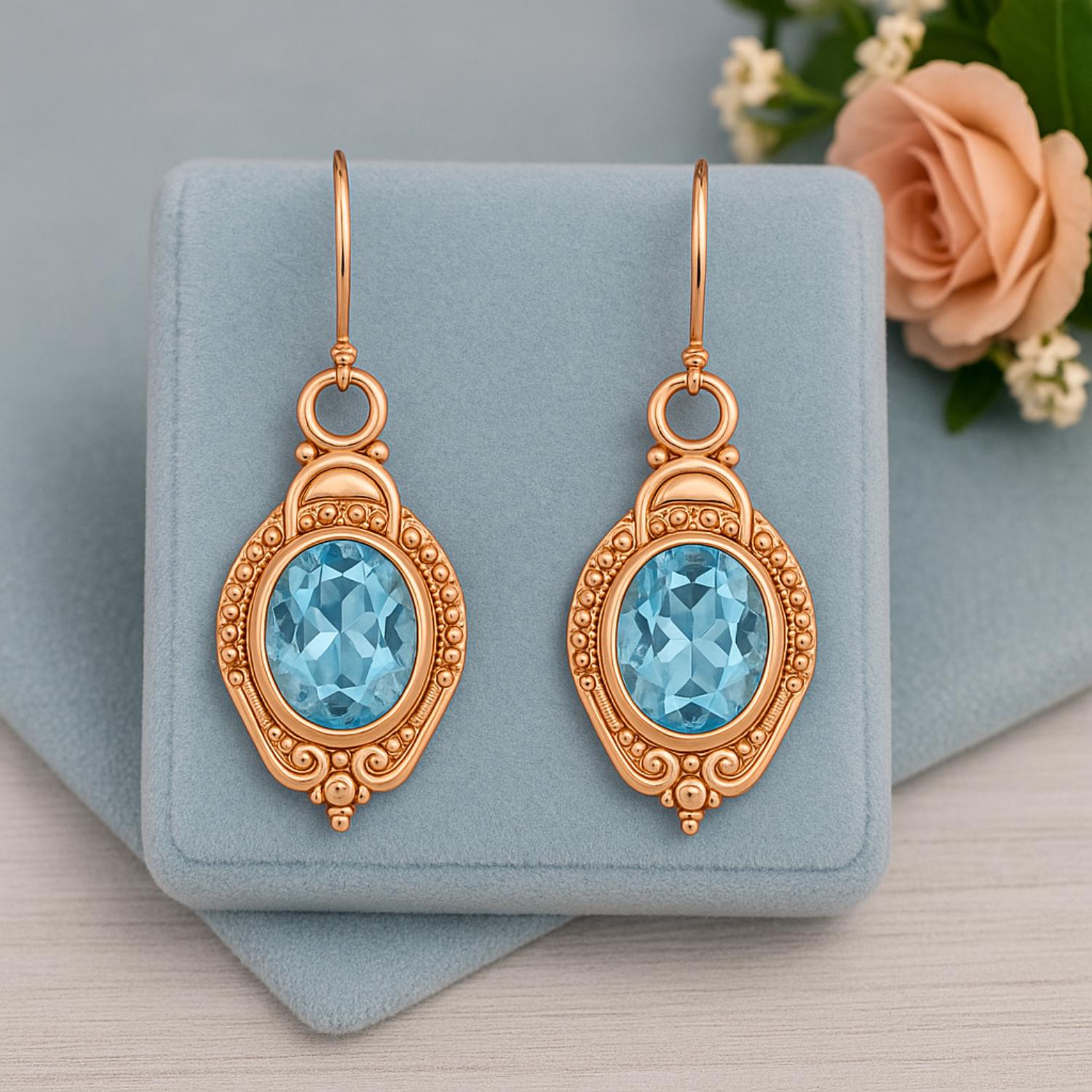 Aquamarine Vintage Milgrain Drop Design Earrings – Sterling Silver