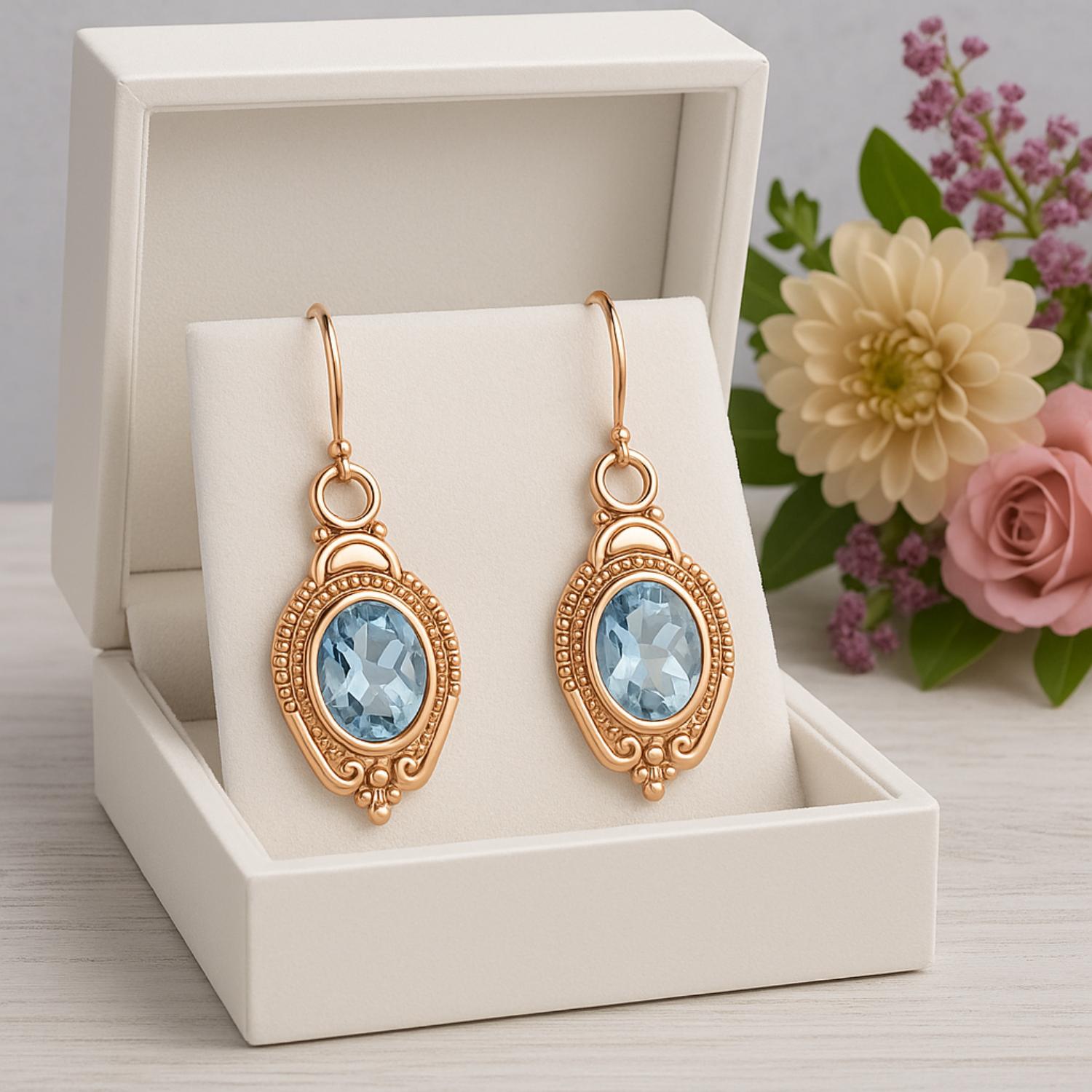 Aquamarine Vintage Milgrain Drop Design Earrings – Sterling Silver