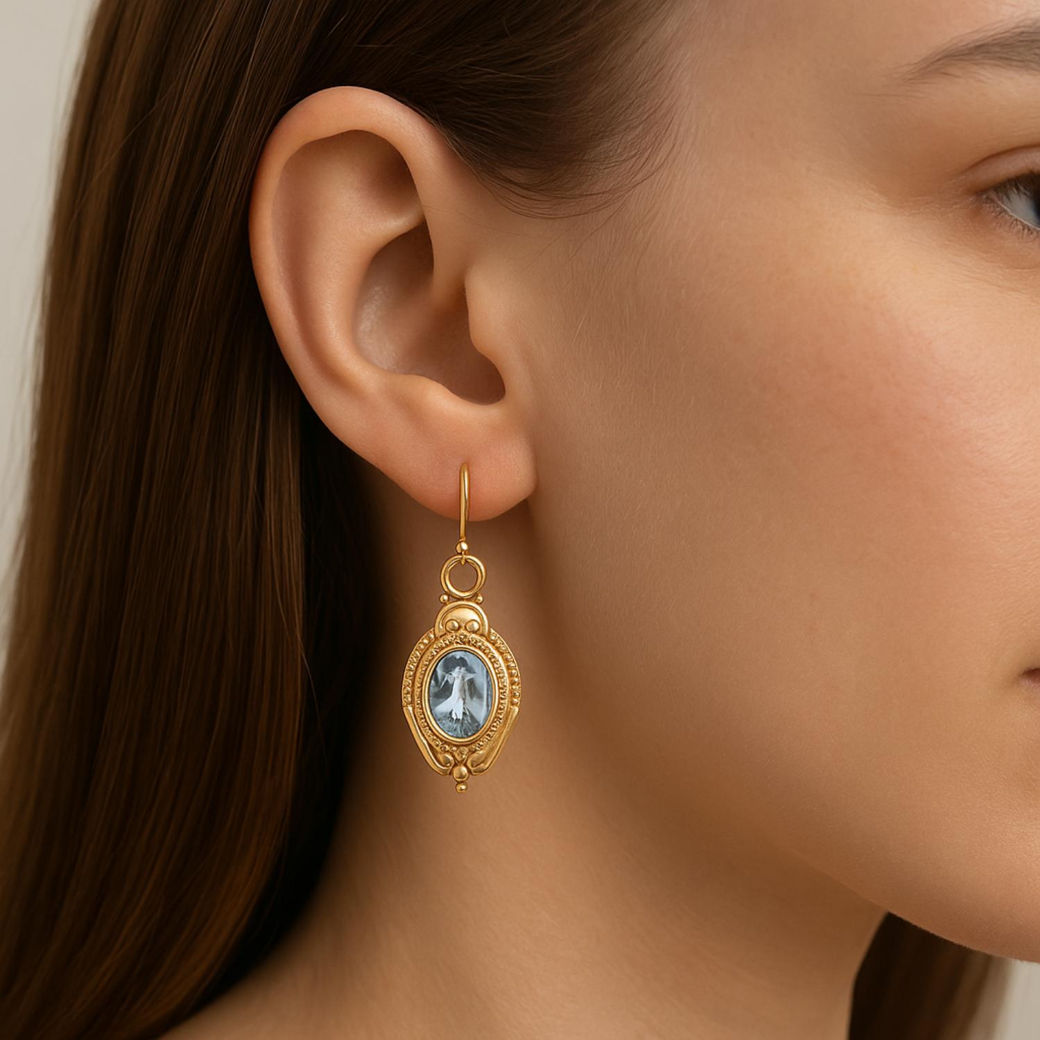 Aquamarine Vintage Milgrain Drop Design Earrings – Sterling Silver