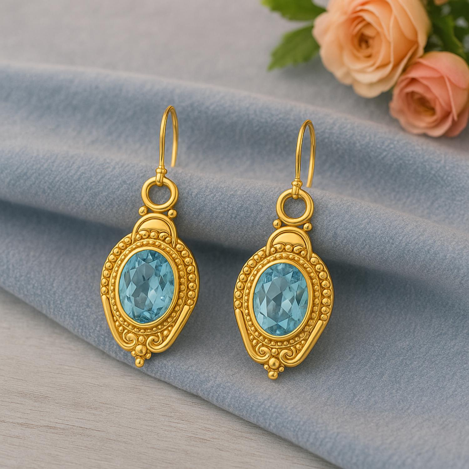 Aquamarine Vintage Milgrain Drop Design Earrings – Sterling Silver