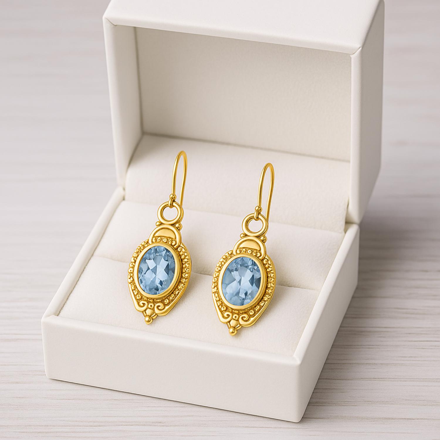 Aquamarine Vintage Milgrain Drop Design Earrings – Sterling Silver