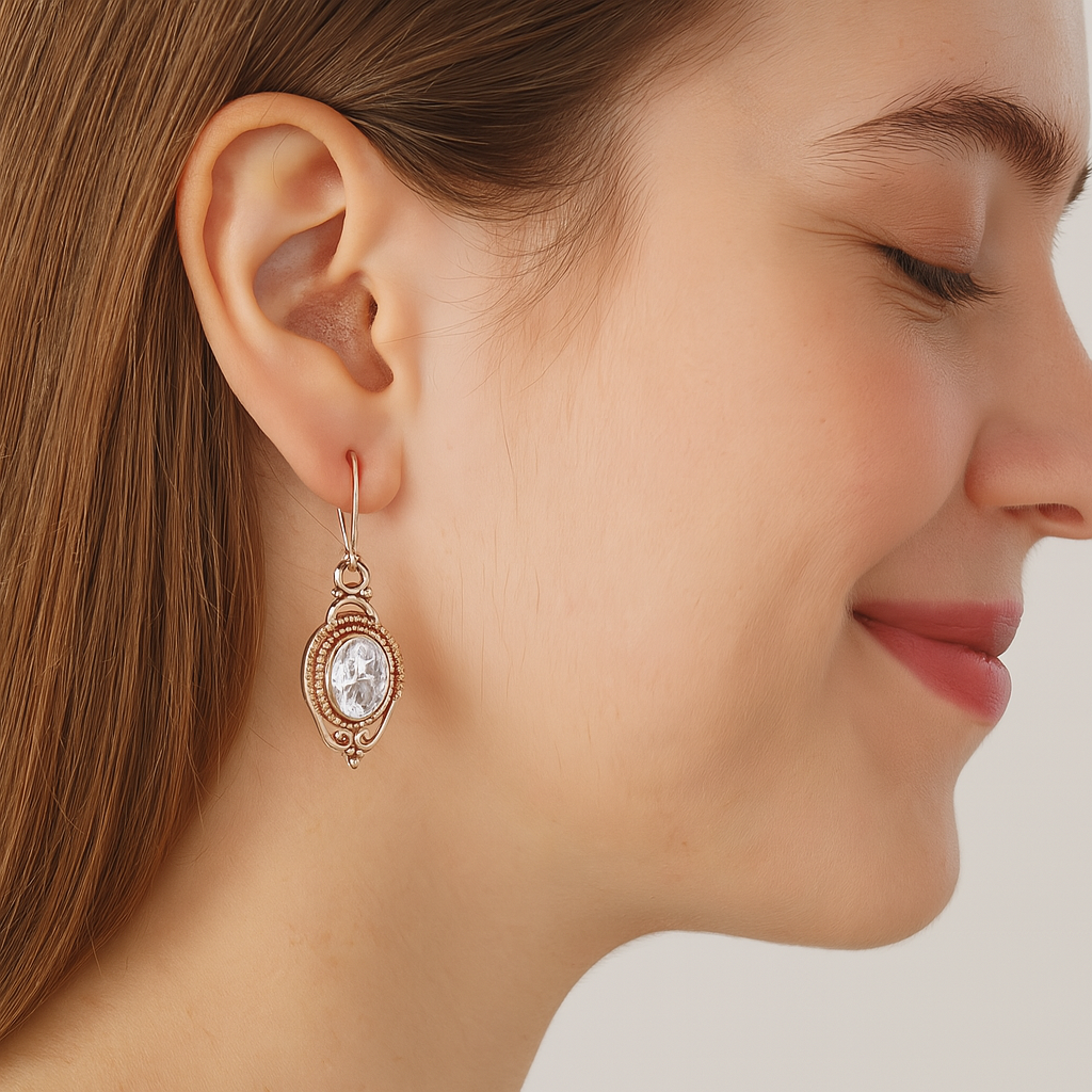 Moissanite Vintage Milgrain Drop Design Earrings – Sterling Silver
